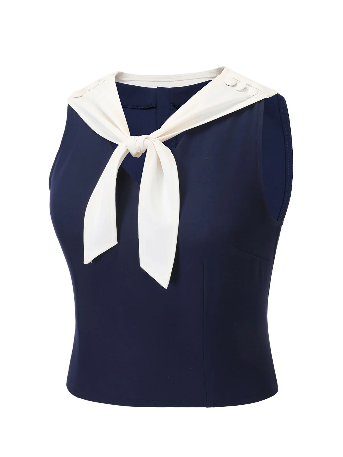 Navy Blue 1950s Solid Sailor Collar Blouse - Image 3