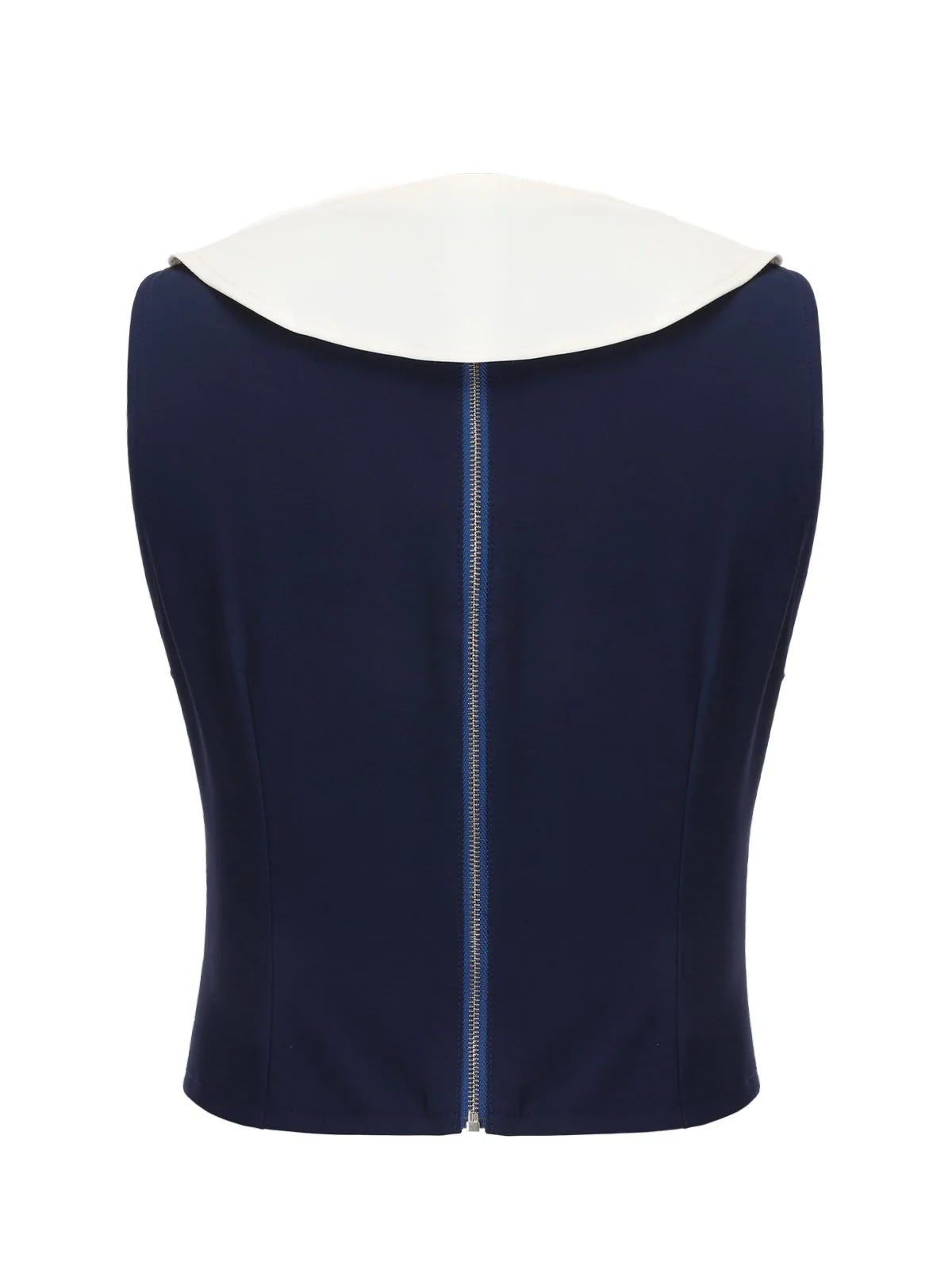 Navy Blue 1950s Solid Sailor Collar Blouse - Image 4