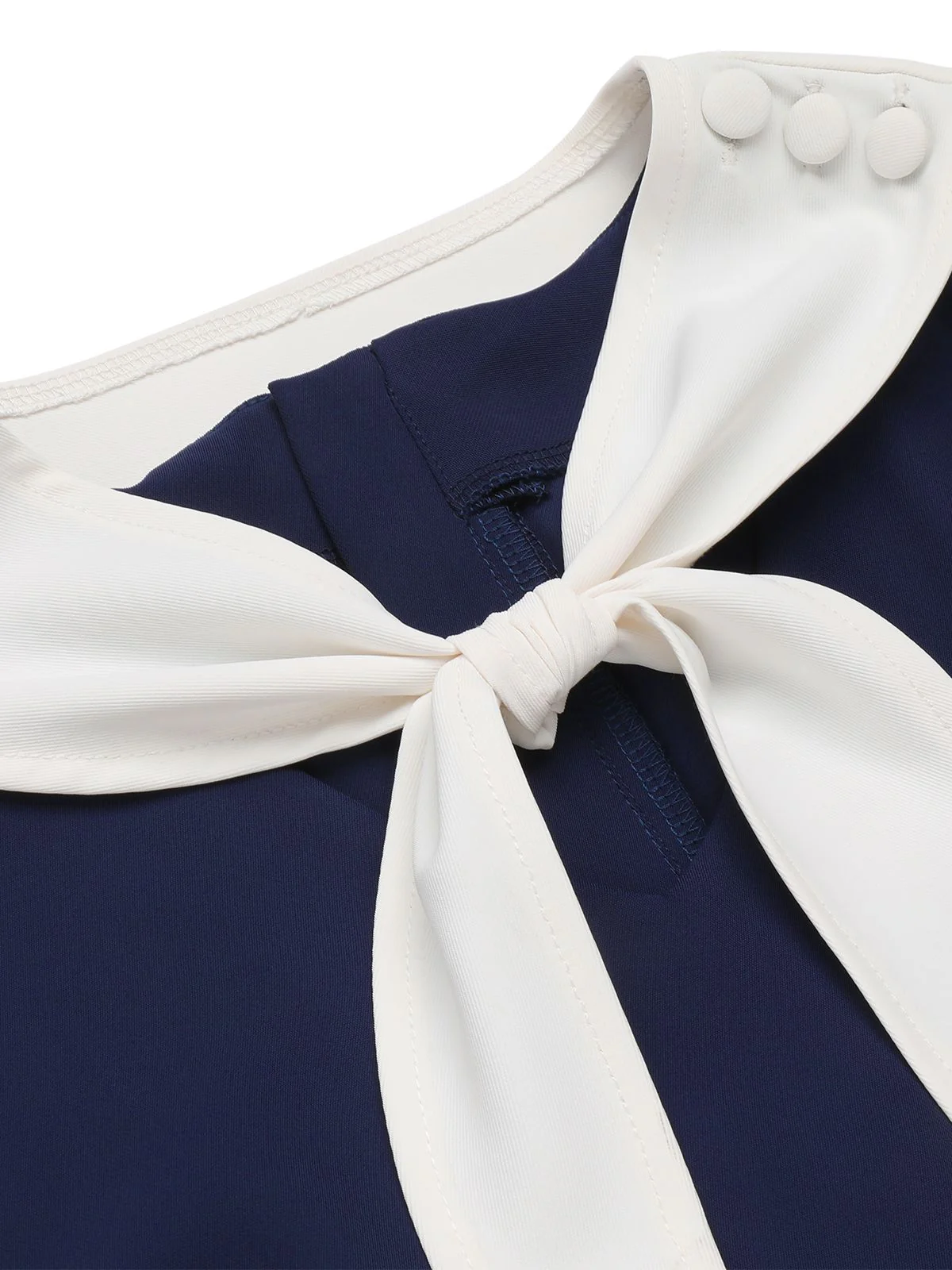 Navy Blue 1950s Solid Sailor Collar Blouse - Image 5