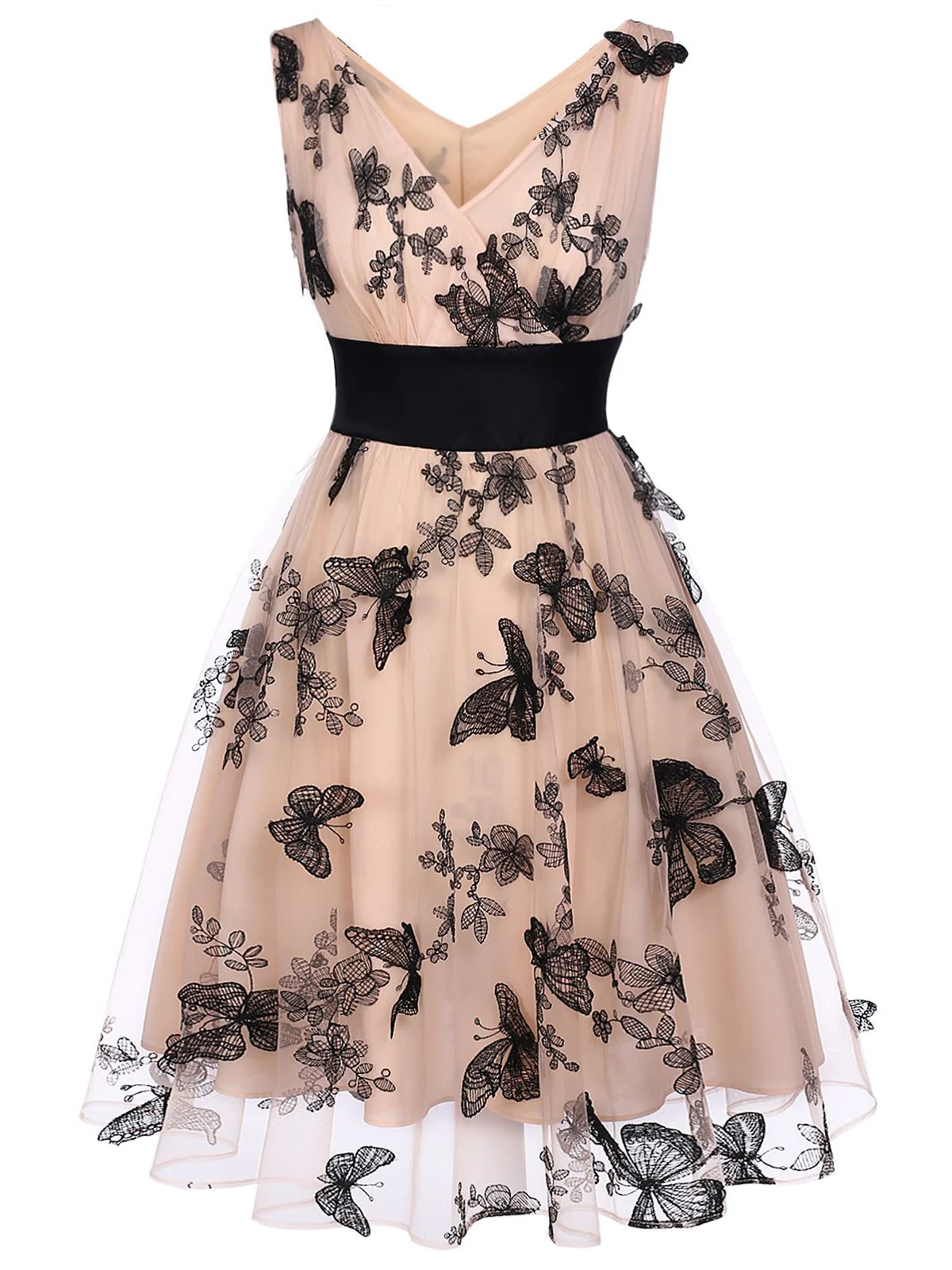 Nude 1950s Lace Butterfly Swing Dress - Image 6