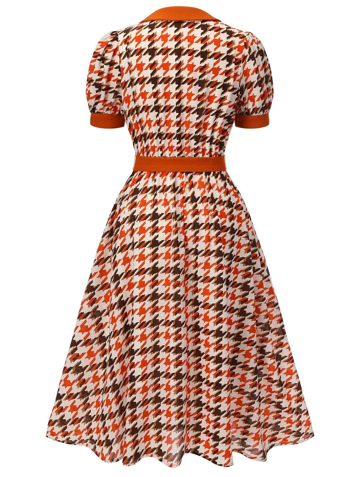 Orange 1940s Houndstooth Doll Collar Dress - Image 4