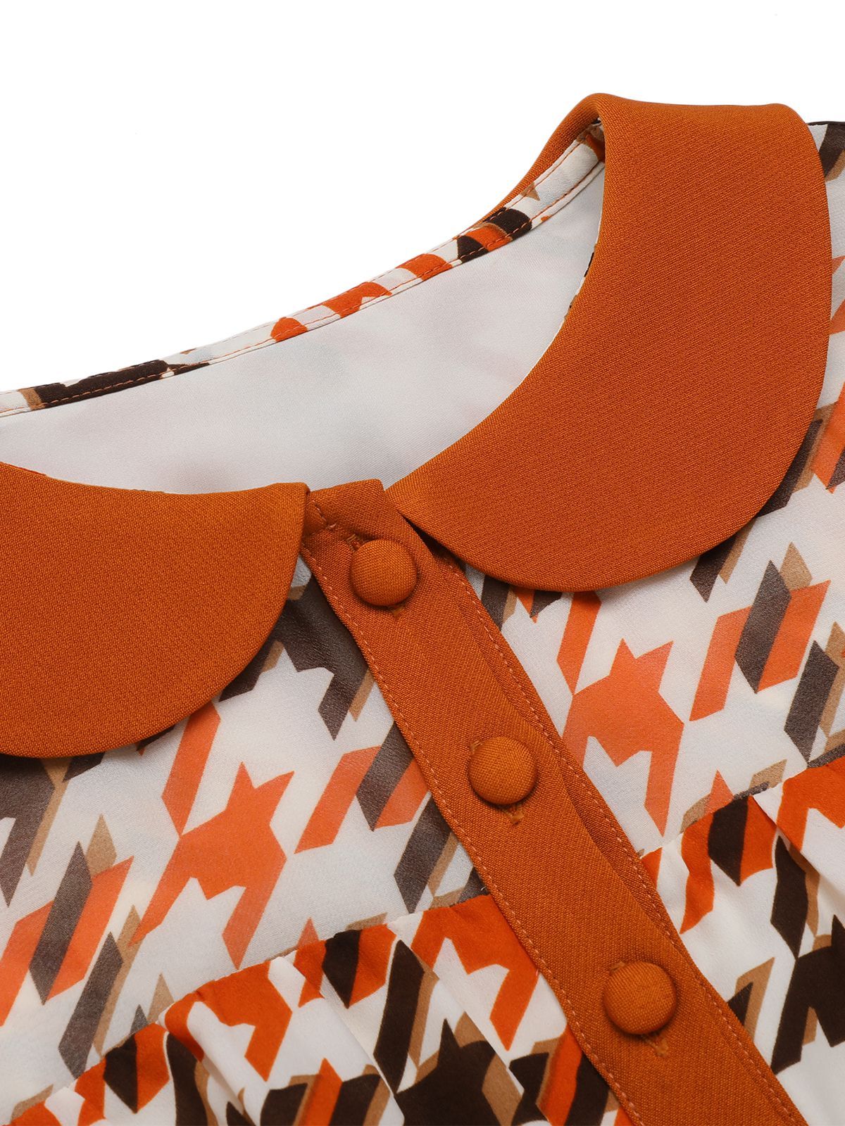 Orange 1940s Houndstooth Doll Collar Dress - Image 5