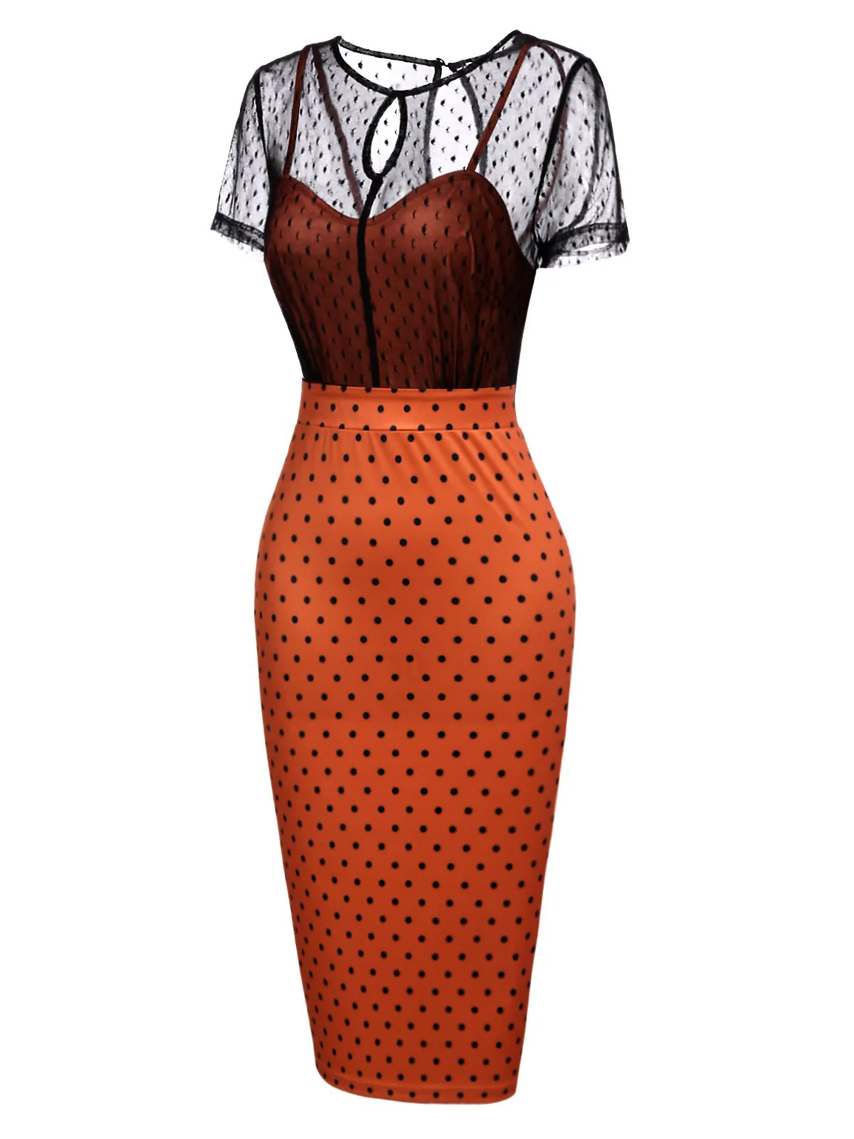 Orange 1960s Illusion Bodycon Dress - Image 3