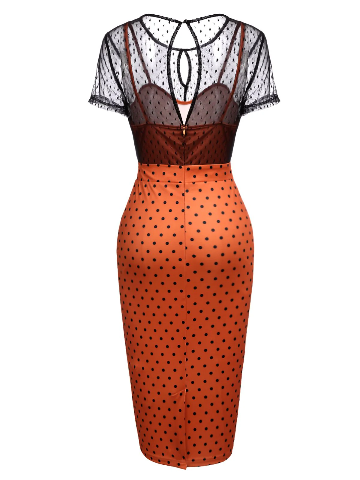 Orange 1960s Illusion Bodycon Dress - Image 4