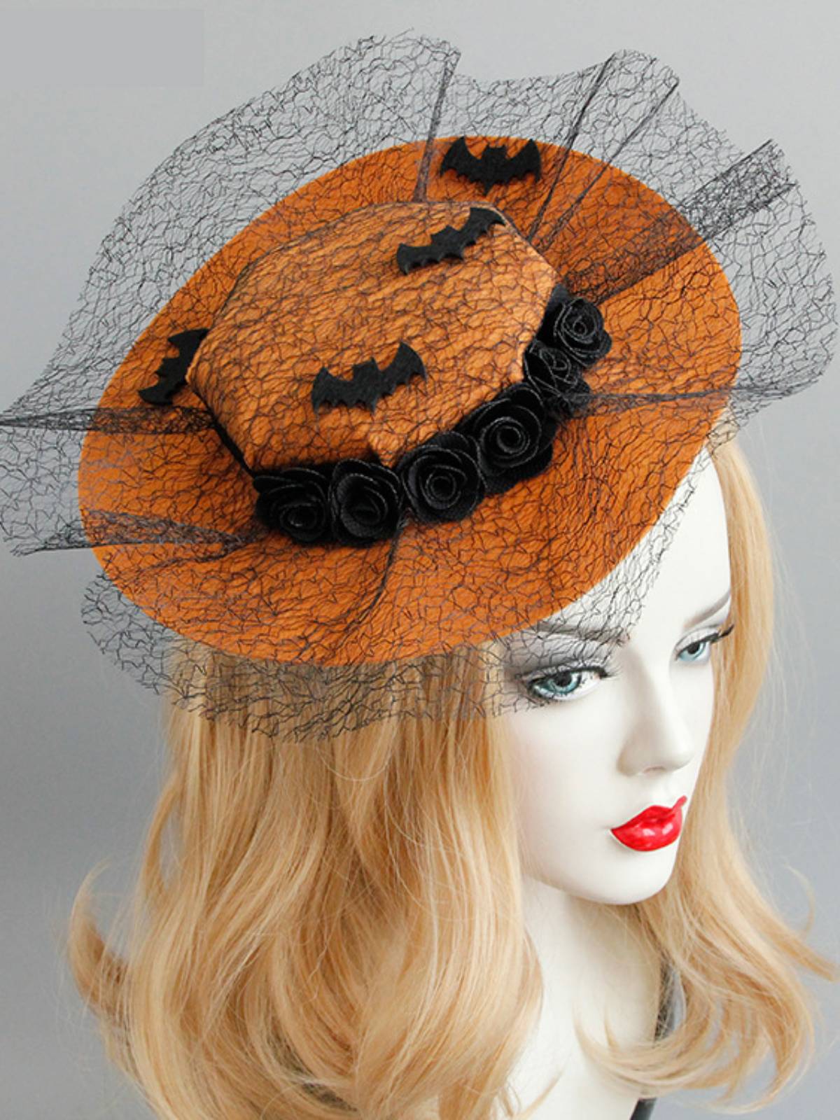 Orange Retro Halloween Lace Bat Hat - Image 3