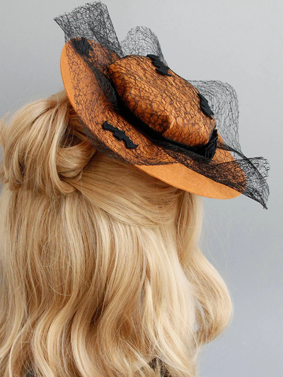 Orange Retro Halloween Lace Bat Hat - Image 4