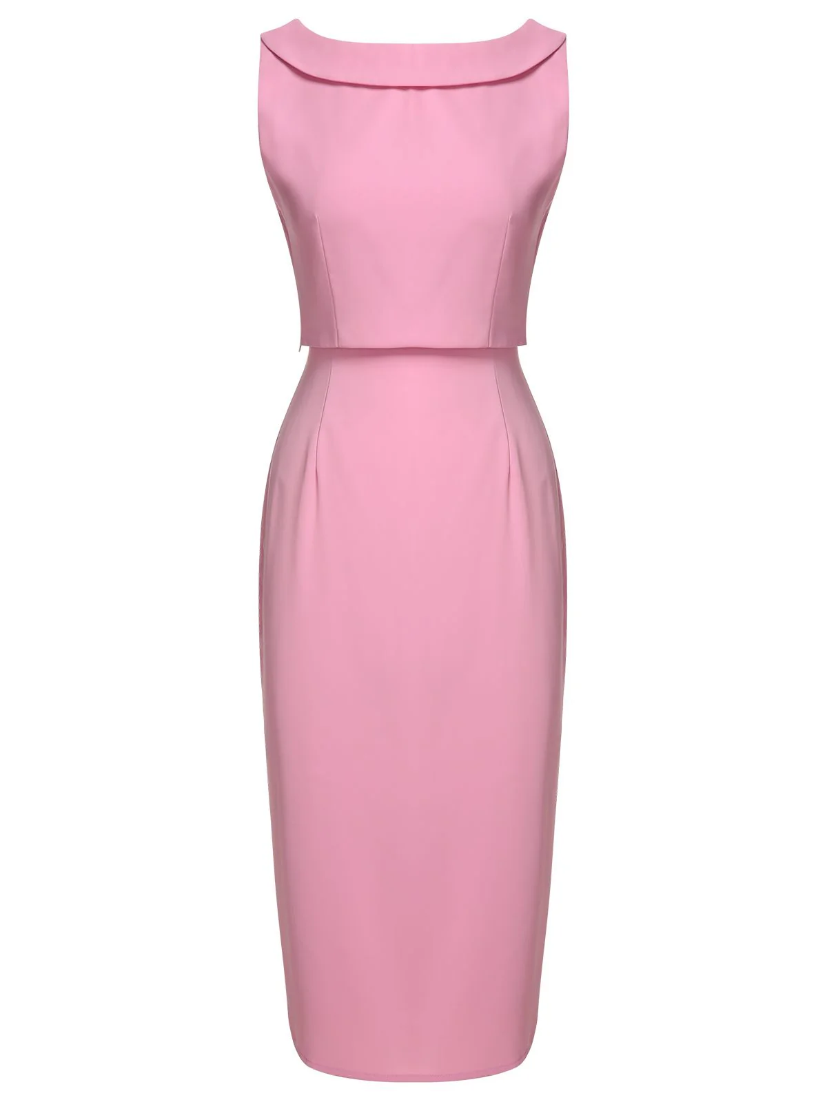 2PCS Pink 1960s Lapel Bowknot Blouse & Solid Spaghetti Strap Dress - Image 4