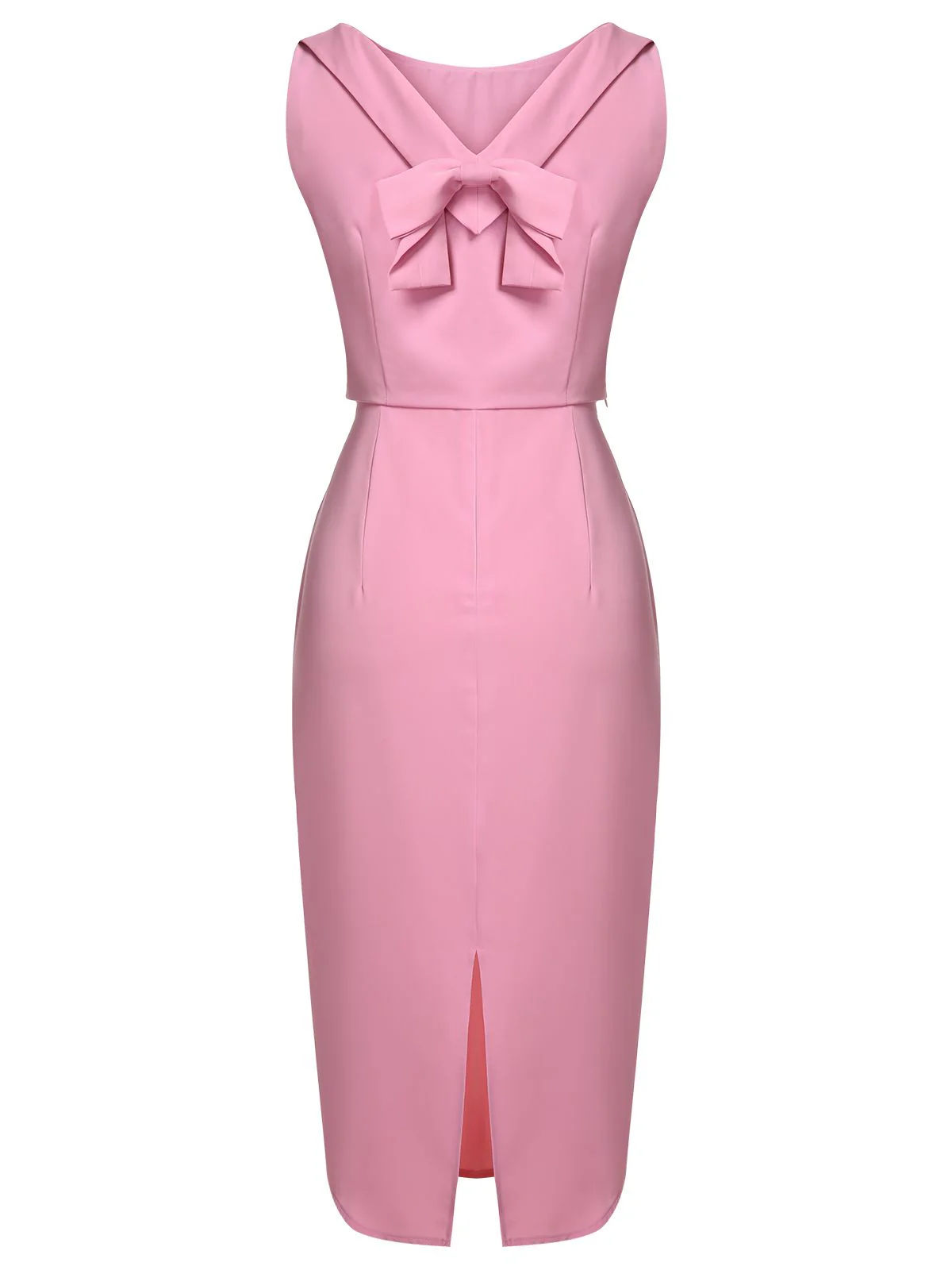 2PCS Pink 1960s Lapel Bowknot Blouse & Solid Spaghetti Strap Dress - Image 5