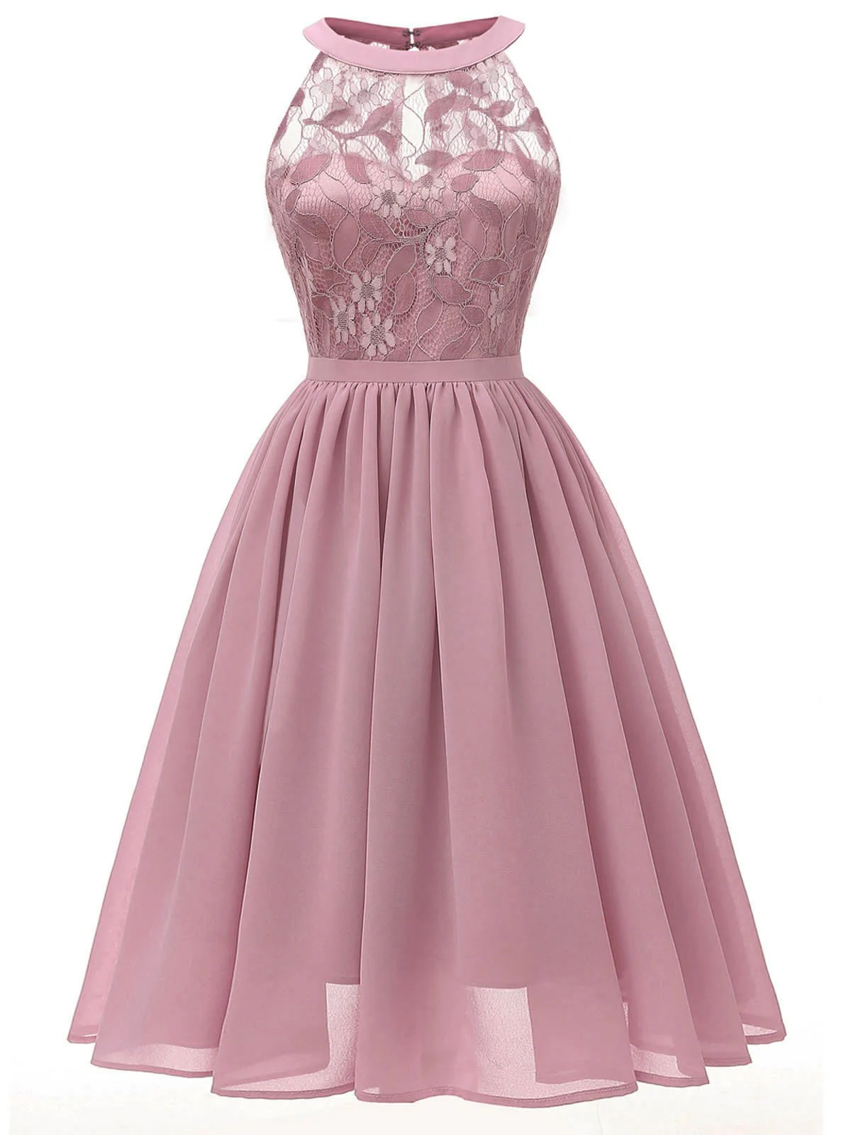 Pink 1950s Floral Lace Swing Dress - Image 5