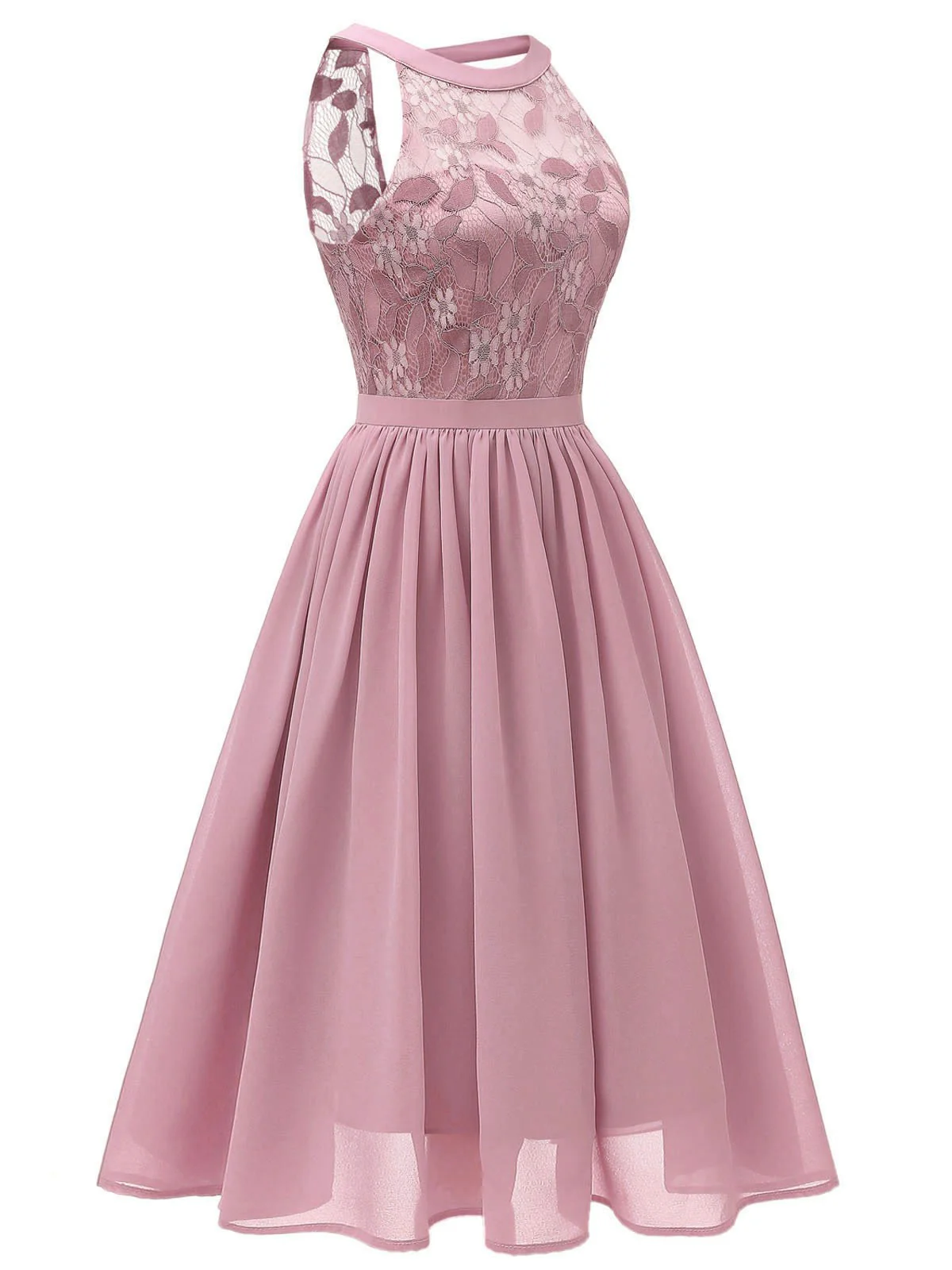 Pink 1950s Floral Lace Swing Dress - Image 6