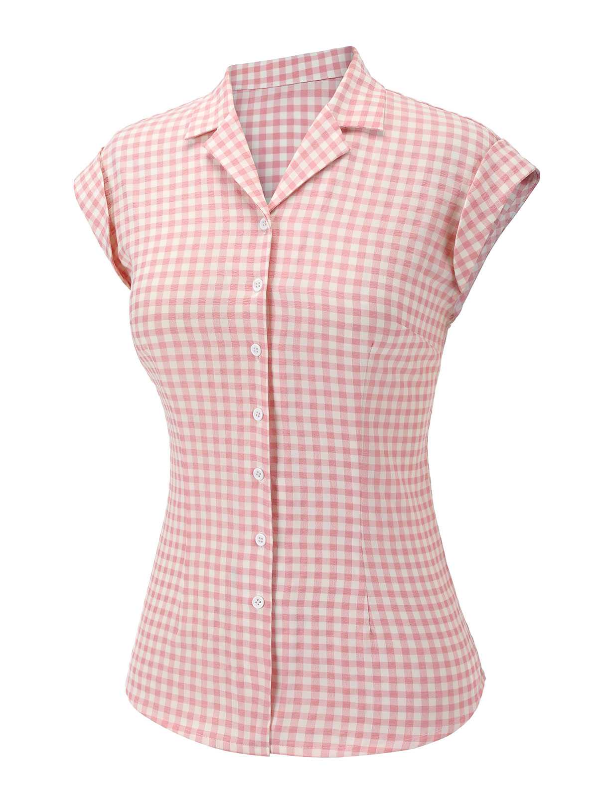 Pink 1950s Gingham Plaid Lapel Shirt - Image 3