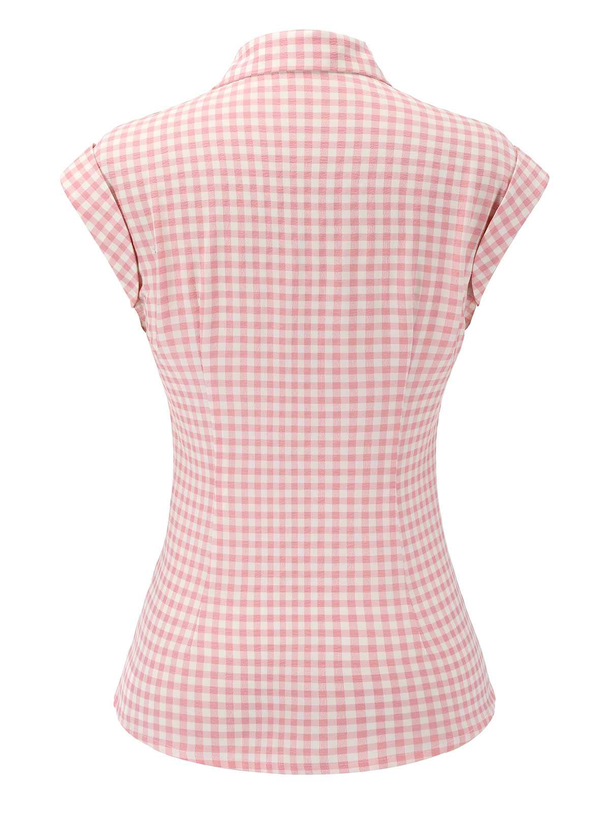 Pink 1950s Gingham Plaid Lapel Shirt - Image 4