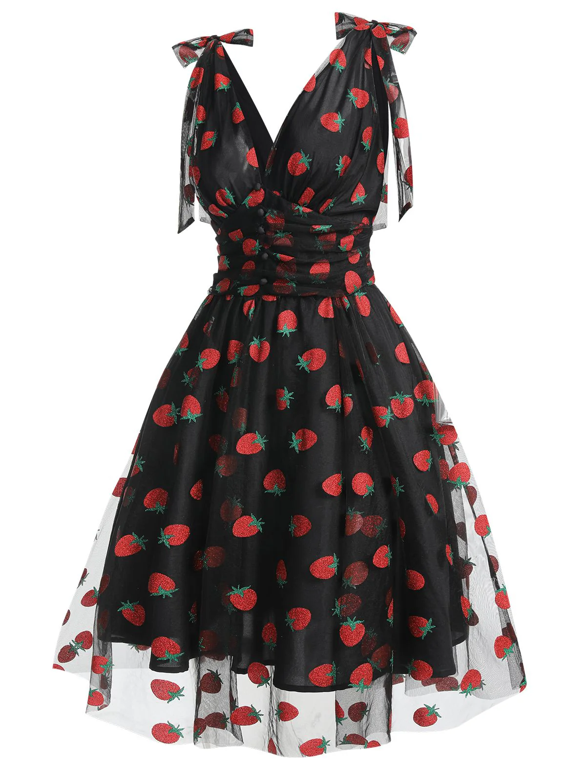 [Pre-Sale] Pink 1950s Strawberry Mesh Swing Dress - Image 10