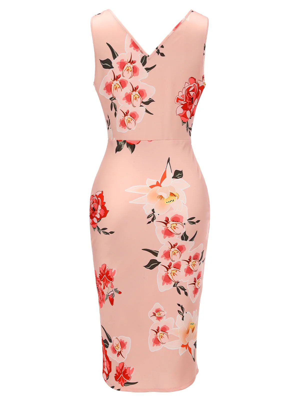 Pink 1960s V-neck Wrap Floral Pencil Dress - Image 4