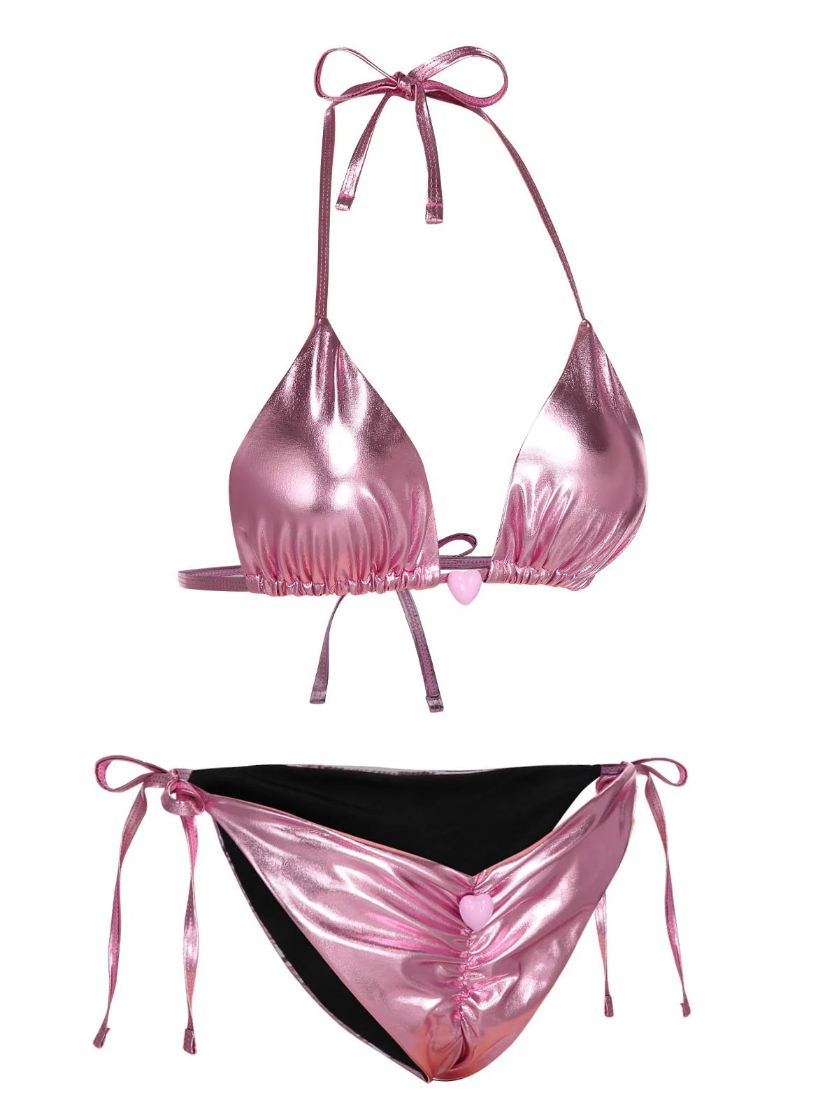 Pink 1970s Metallic 3D Heart Swimsuit - Image 3