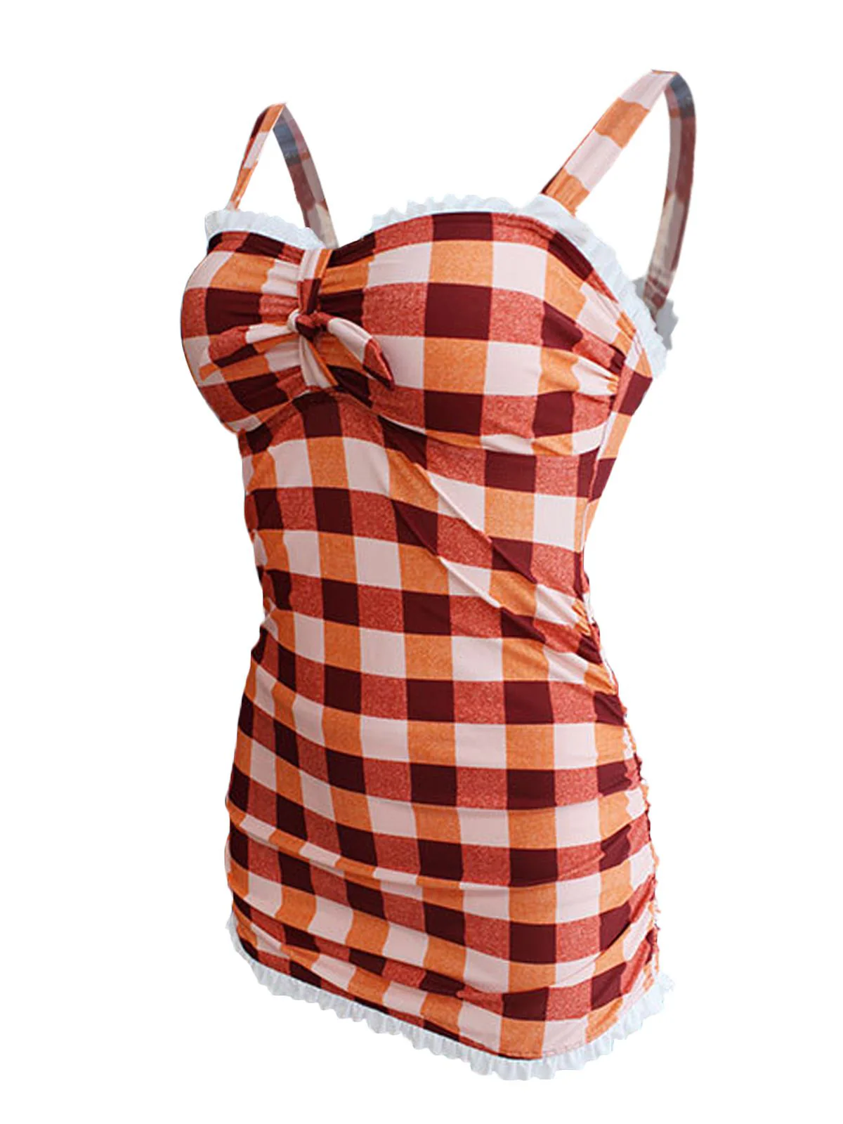 1950s Plaid Bow Strap Ruffled Tankini - Image 3