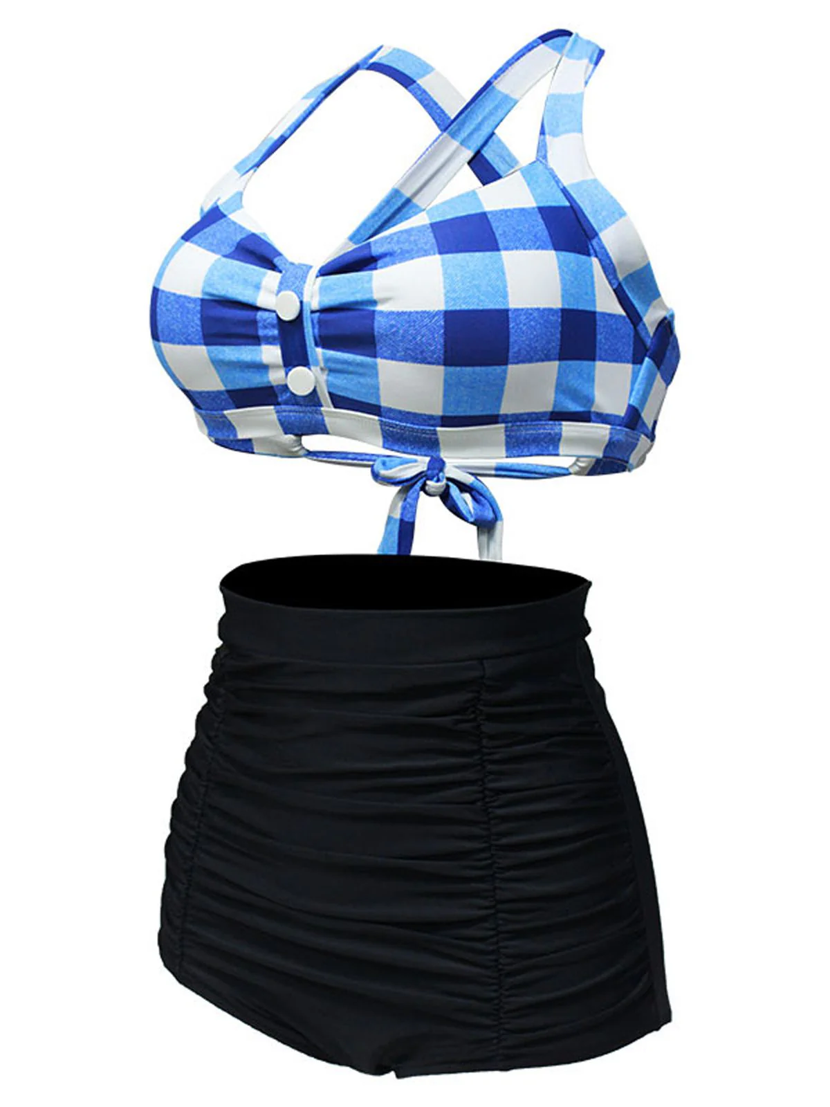 1950s Plaid Criss Cross Pleated Bikini - Image 3