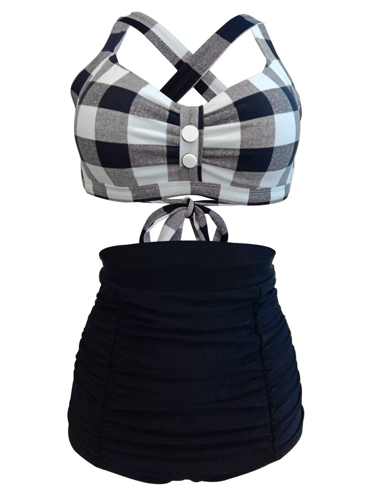 1950s Plaid Criss Cross Pleated Bikini - Image 5