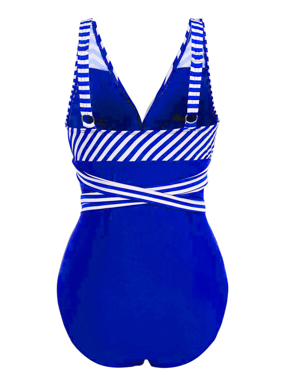 [Plus Size] 1950s Stripe Lace Up Patchwork One-Piece Swimsuit - Image 9