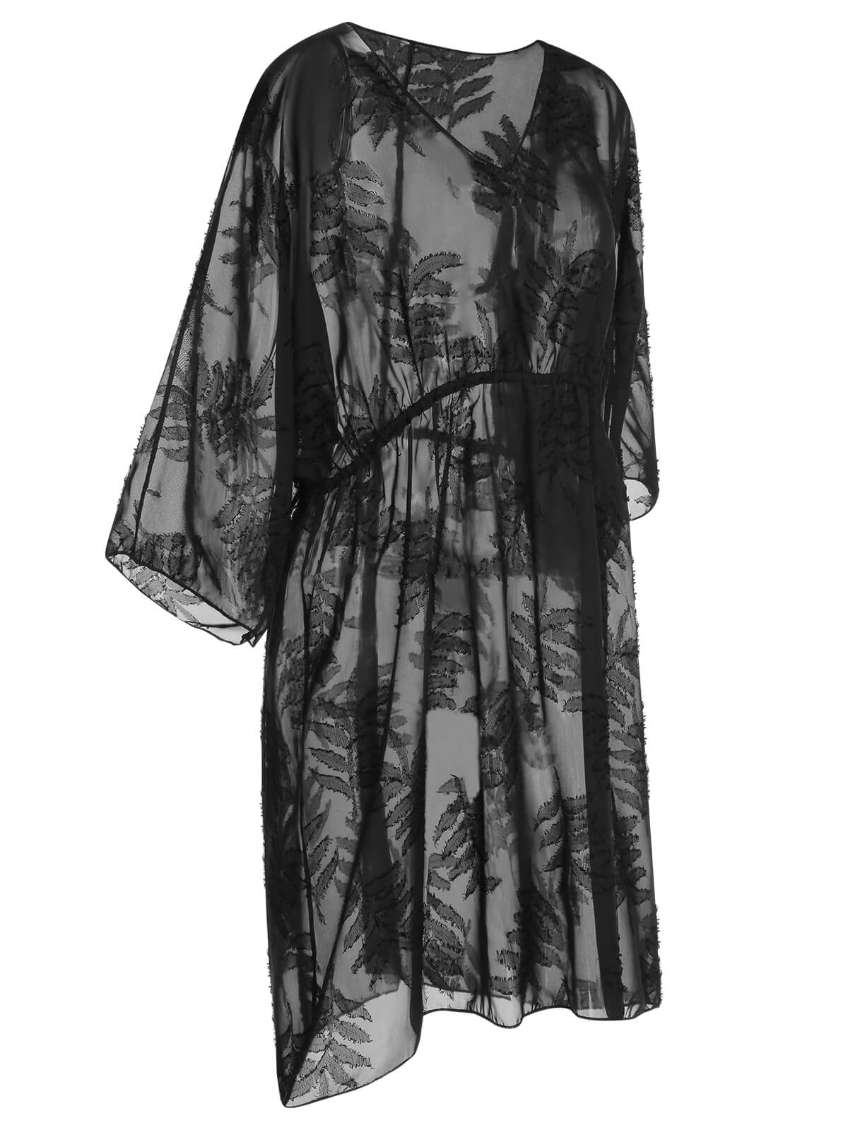 [Plus Size] Black 1950s Leaves Mesh Cover-up - Image 3