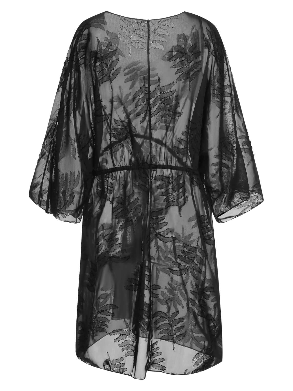 [Plus Size] Black 1950s Leaves Mesh Cover-up - Image 4