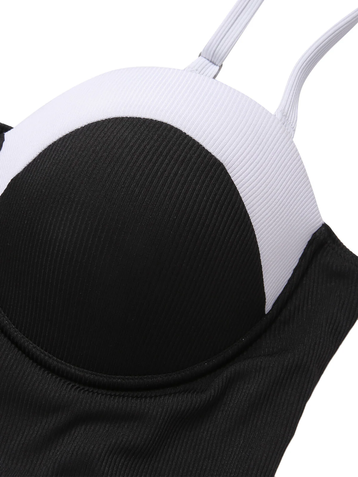 [Plus Size] Black & White 1950s Patchwork Strap Swimsuit - Image 5