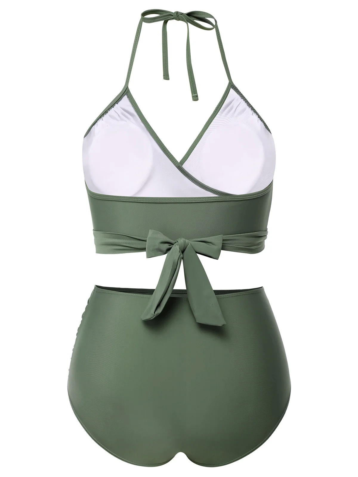 [Plus Size] Green Grey 1930s Halter Strappy Tankini Swimsuit - Image 4