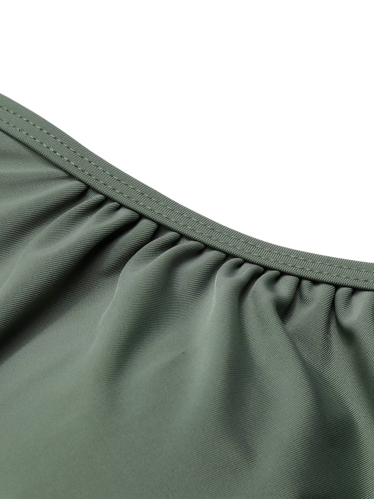 [Plus Size] Green Grey 1930s Halter Strappy Tankini Swimsuit - Image 6