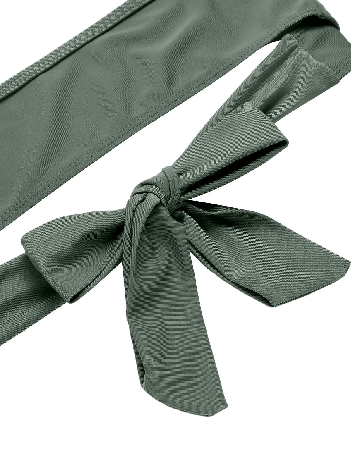 [Plus Size] Green Grey 1930s Halter Strappy Tankini Swimsuit - Image 7