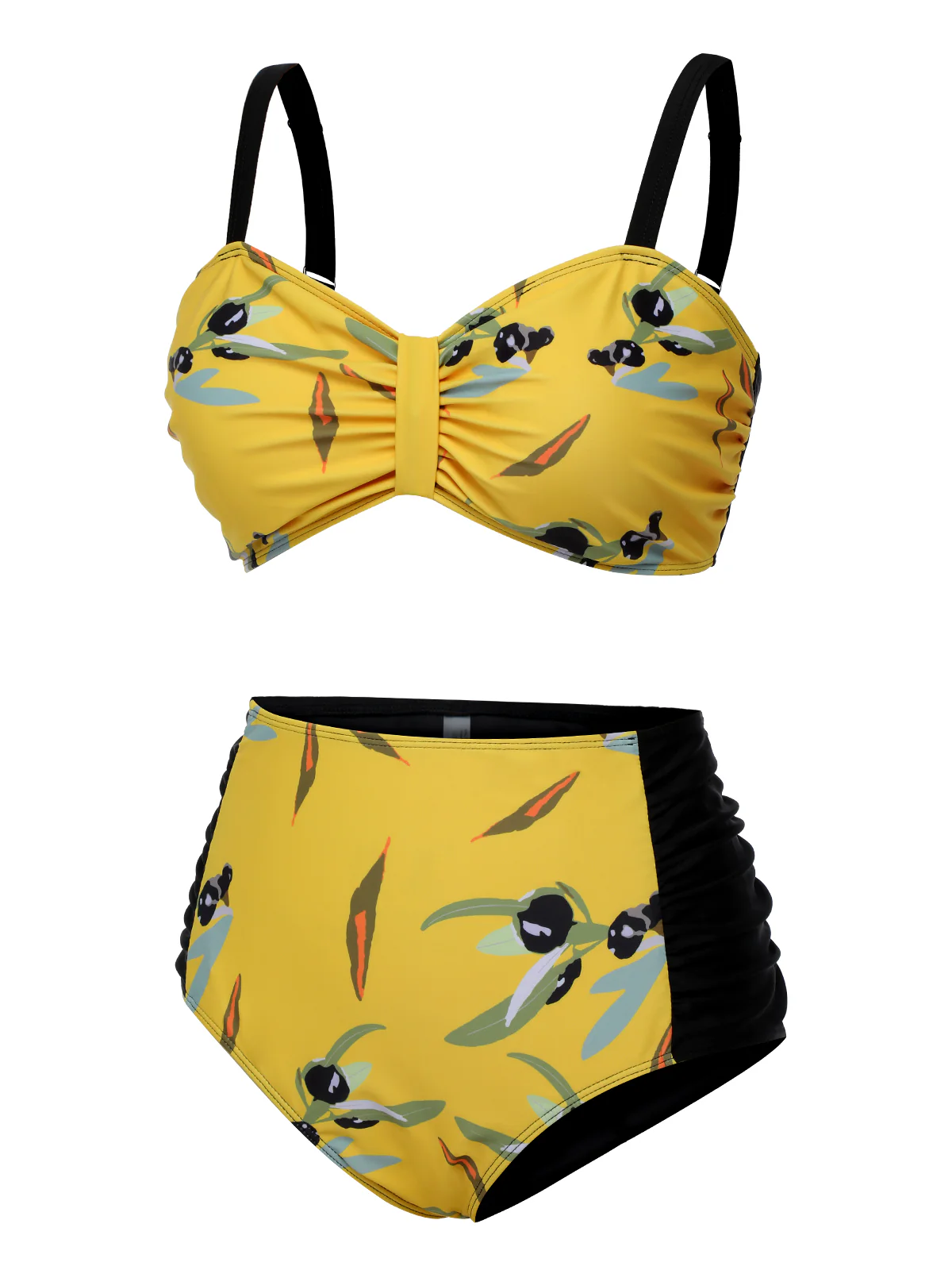 [Plus Size] Yellow 1930s Contrast Floral Strap Swimsuit - Image 3