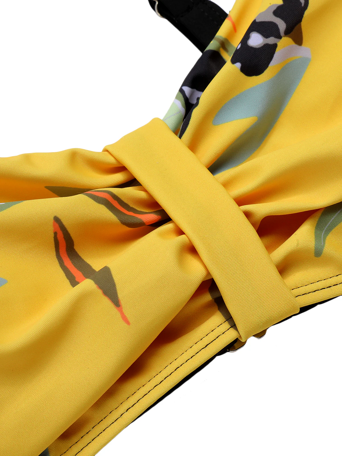 [Plus Size] Yellow 1930s Contrast Floral Strap Swimsuit - Image 5