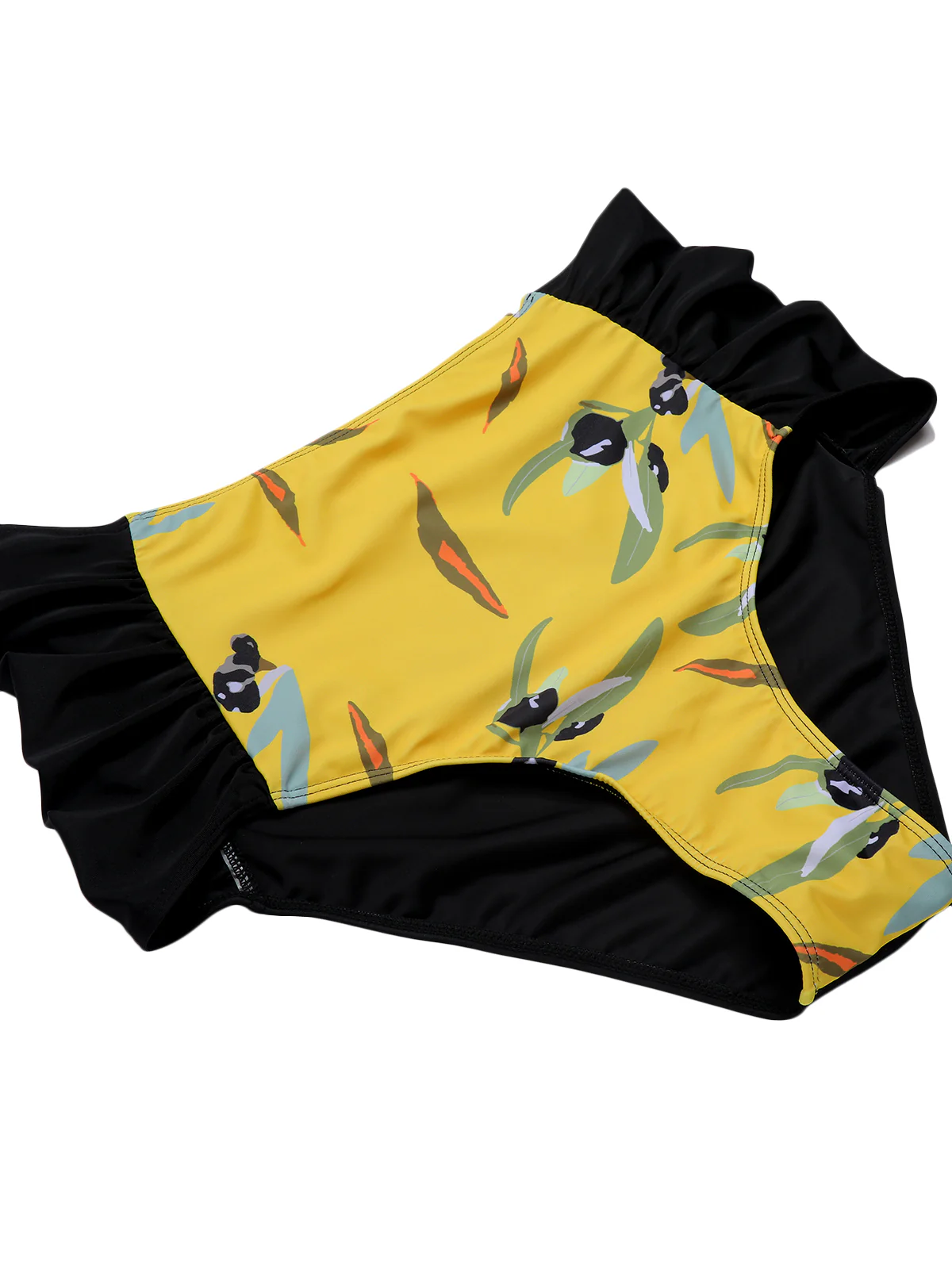 [Plus Size] Yellow 1930s Contrast Floral Strap Swimsuit - Image 7