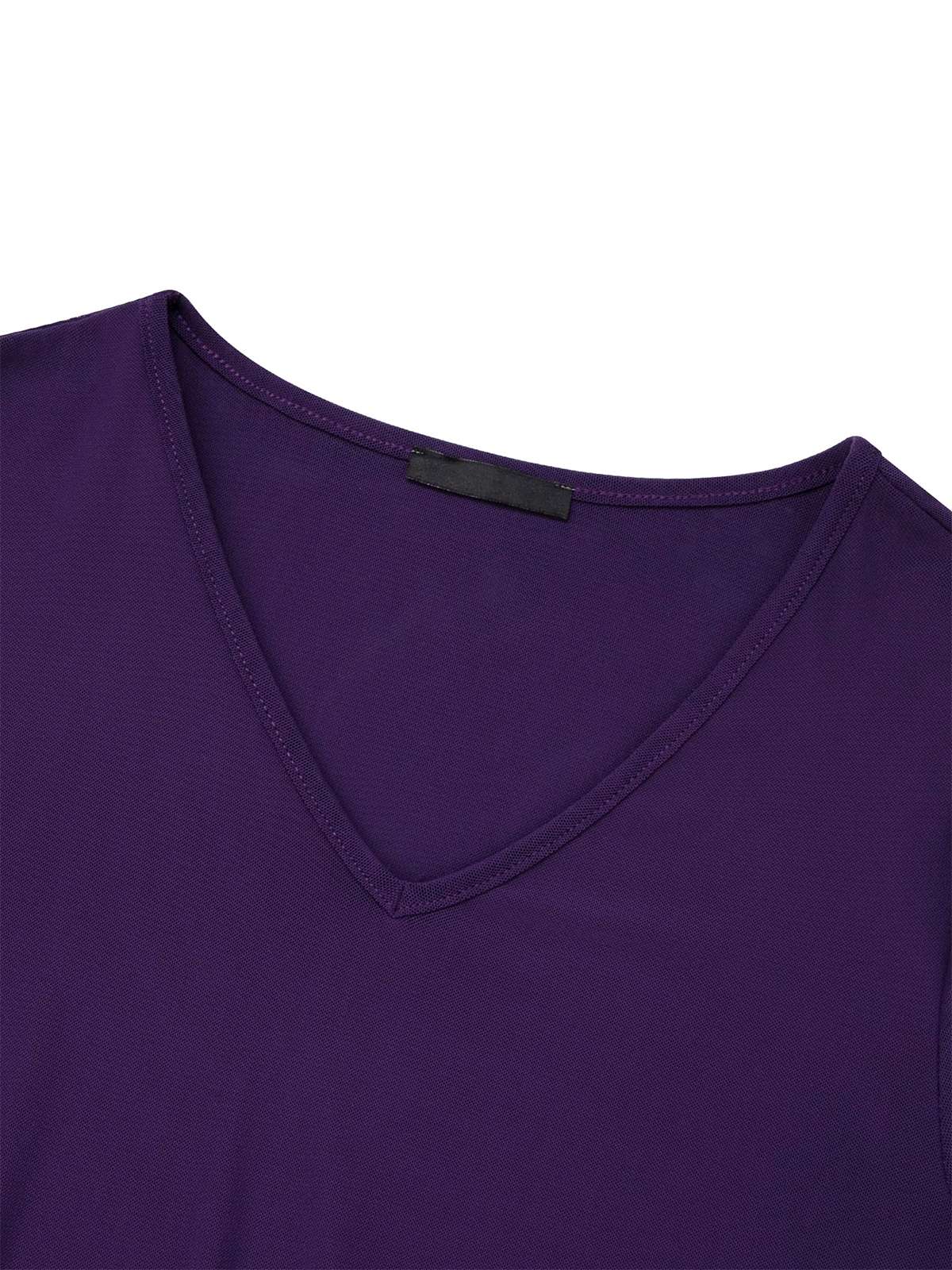 Purple 1940s Flare Double Layers Mesh Ruffle Blouse - Image 4