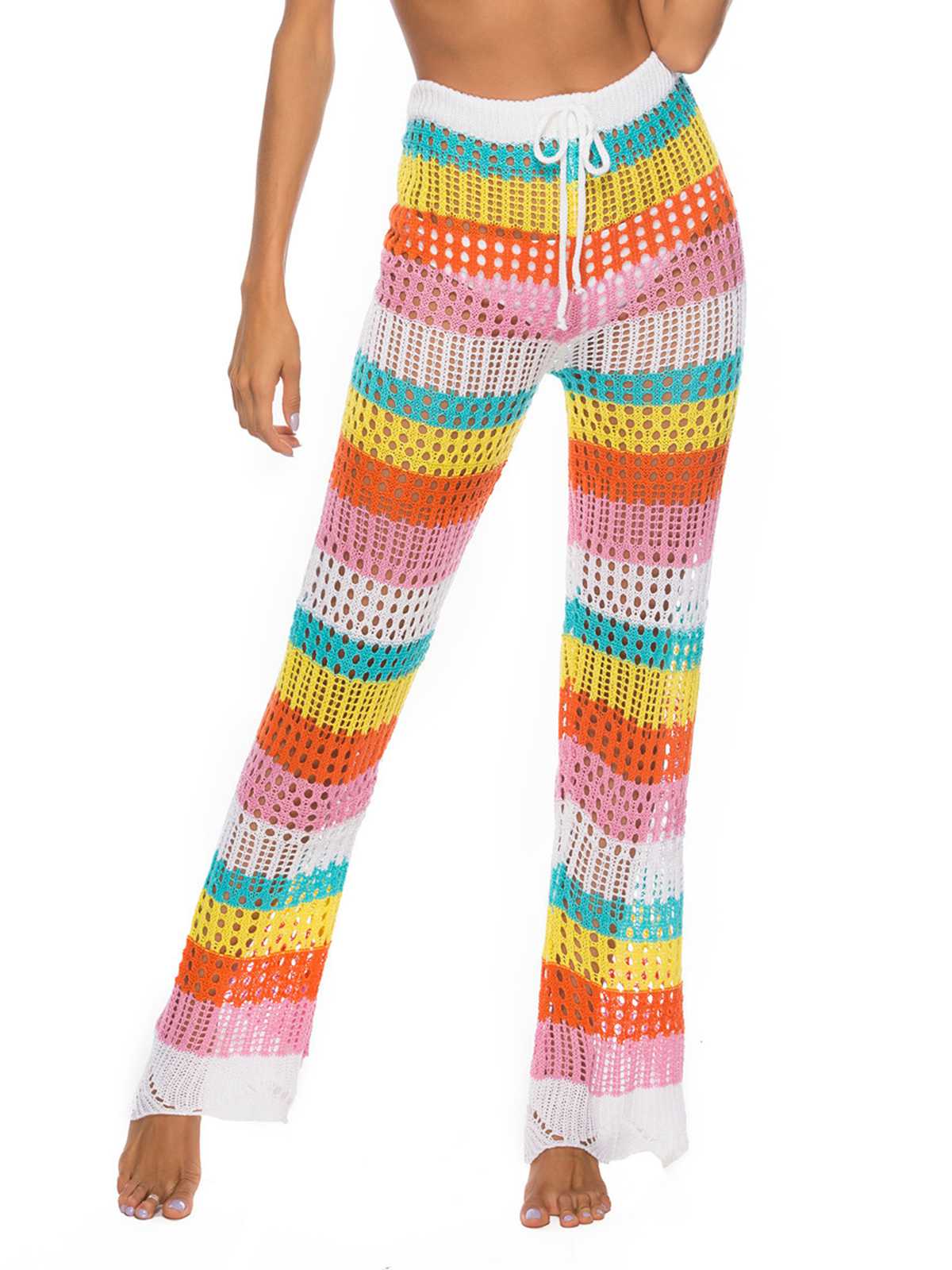 Rainbow 1970s Hollow Knitted Beach Pants - Image 5