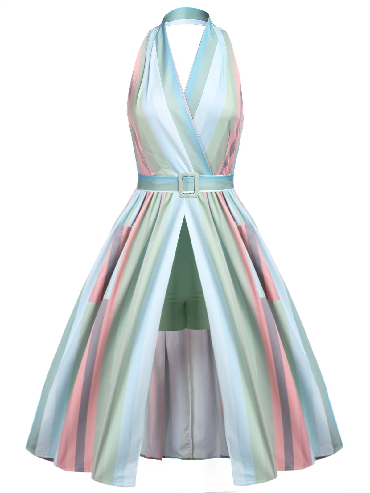 Rainbow 1950s Stripe Pocket Swing Dress - Image 3