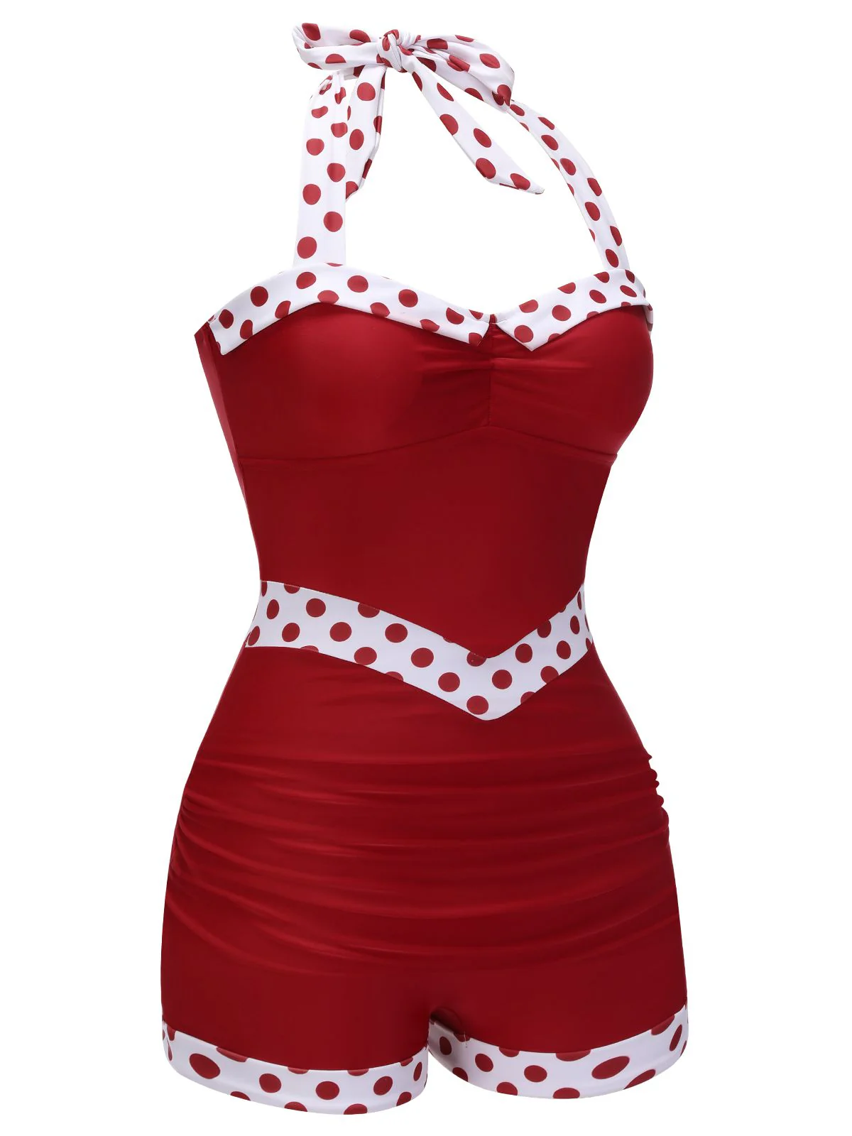 Red 1940s Halter Patchwork One-piece Swimsuit - Image 3