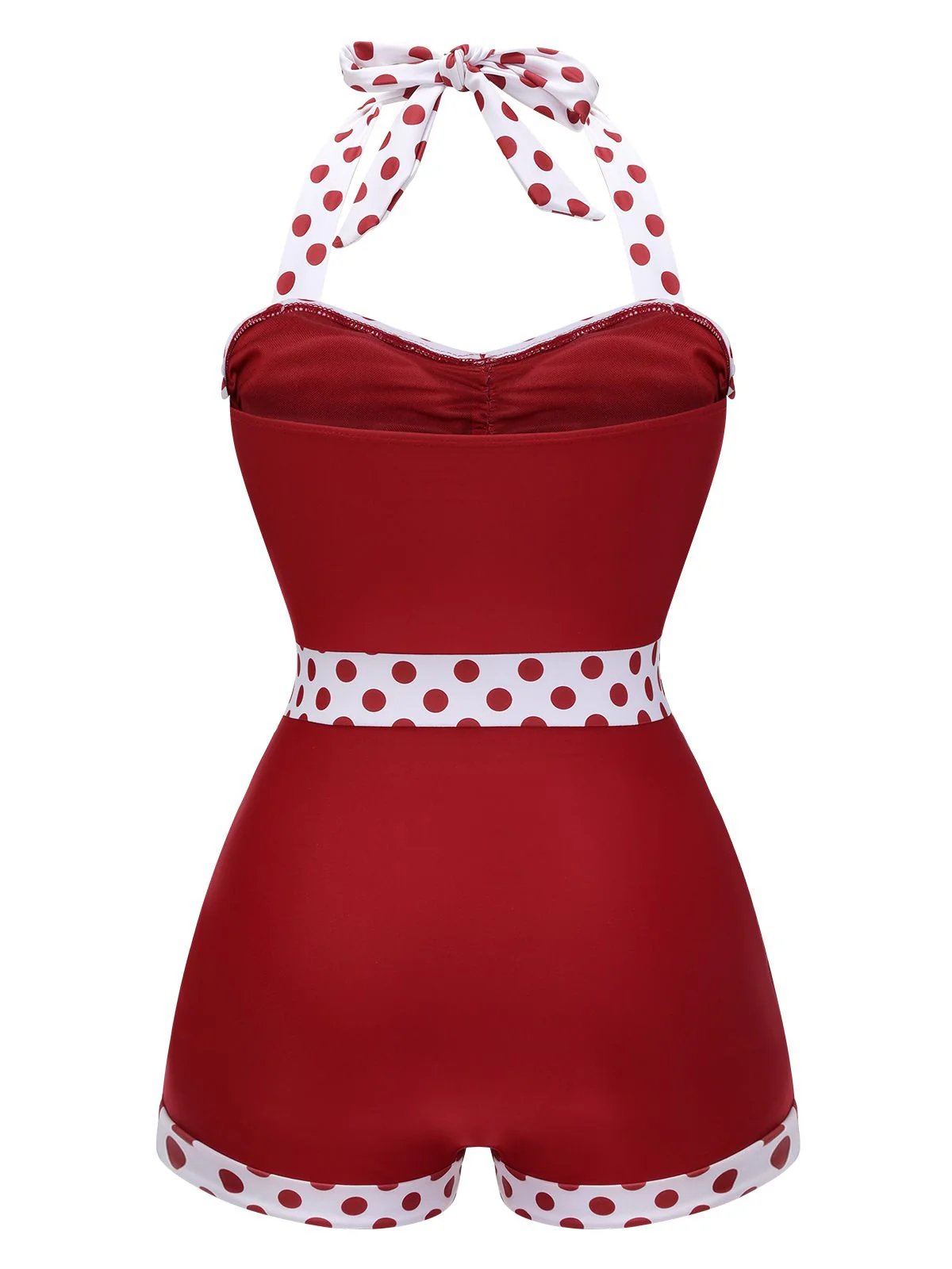 Red 1940s Halter Patchwork One-piece Swimsuit - Image 4
