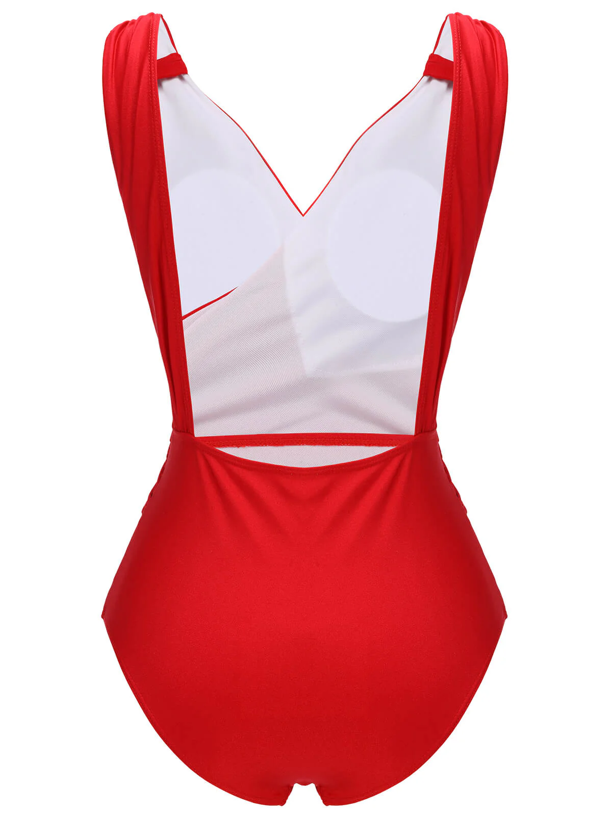 Red 1940s V-Neck Solid One-piece Swimsuit - Image 4