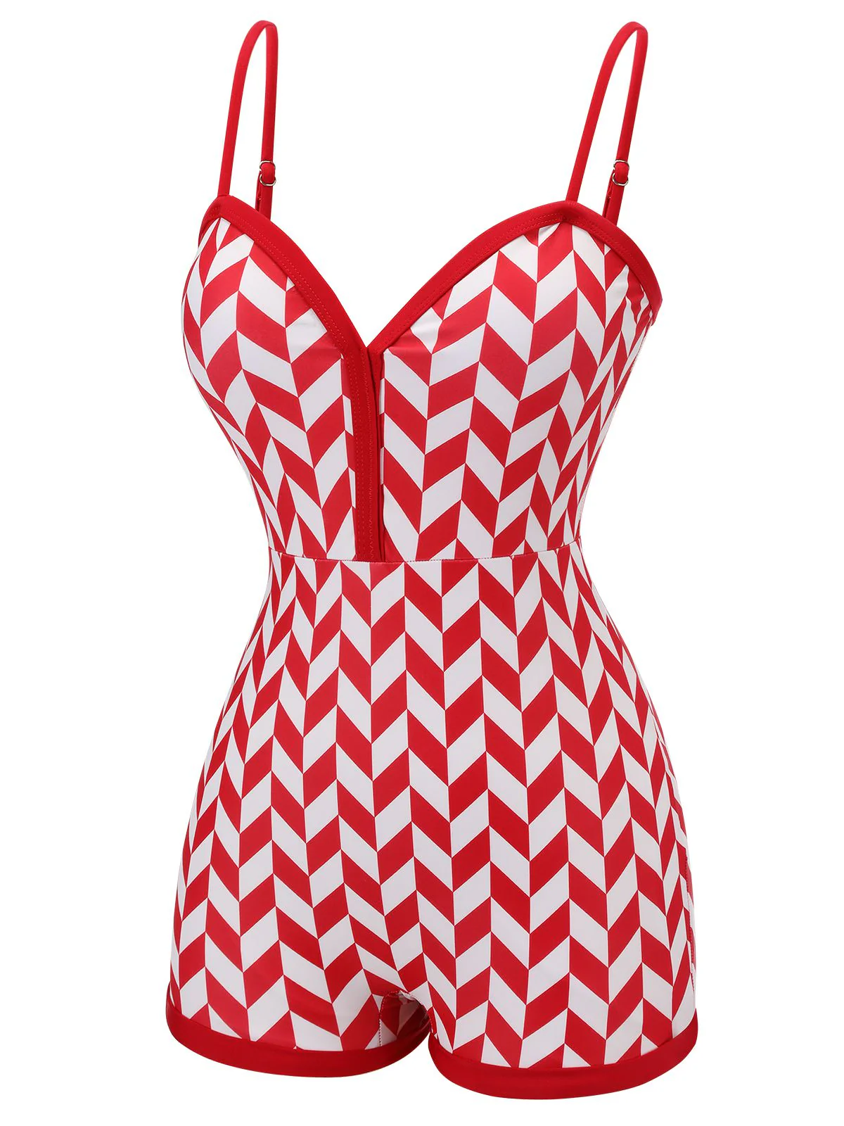 Red 1950s Diamond Plaid Heart Collar Swimsuit - Image 3