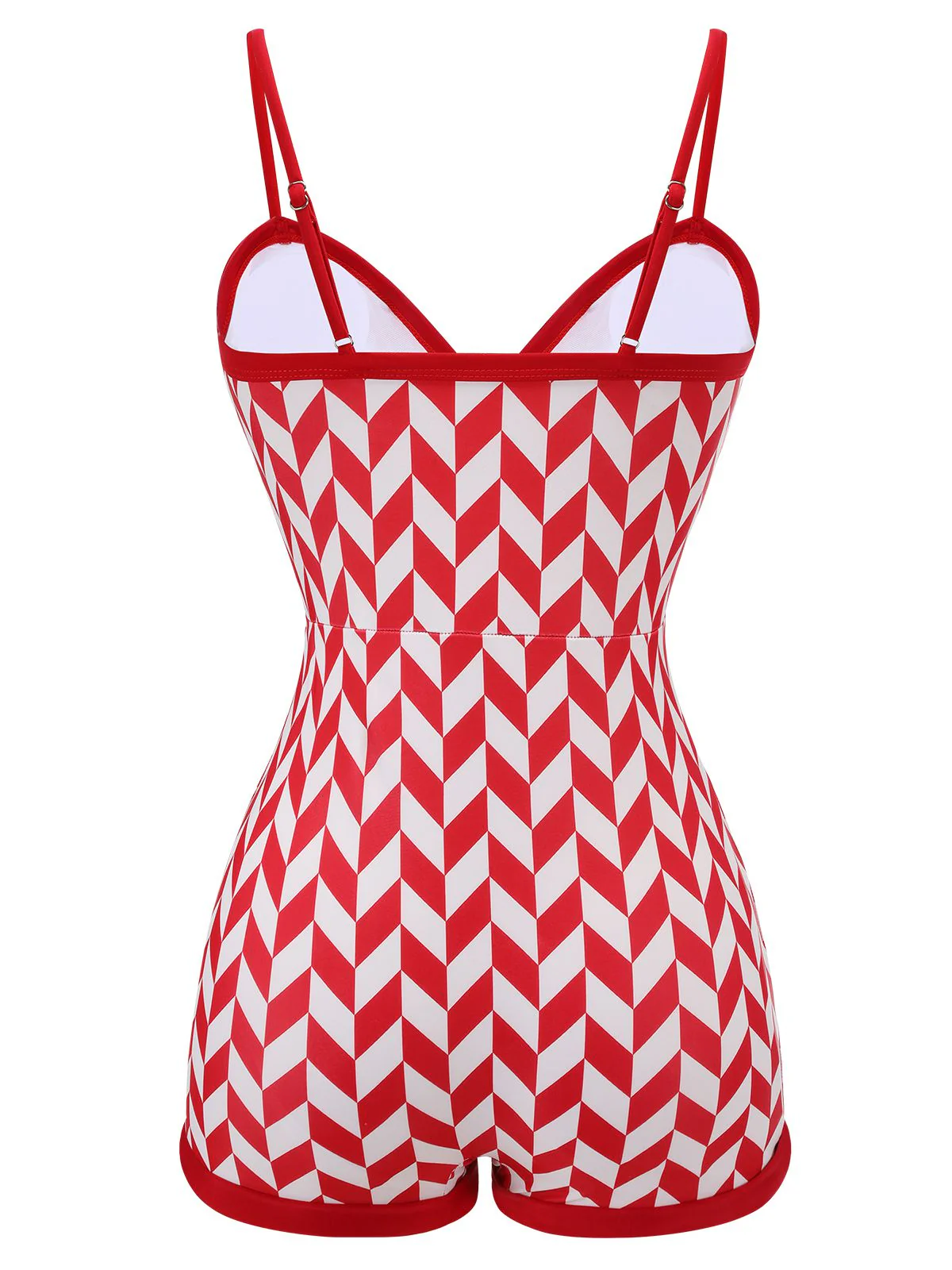 Red 1950s Diamond Plaid Heart Collar Swimsuit - Image 4