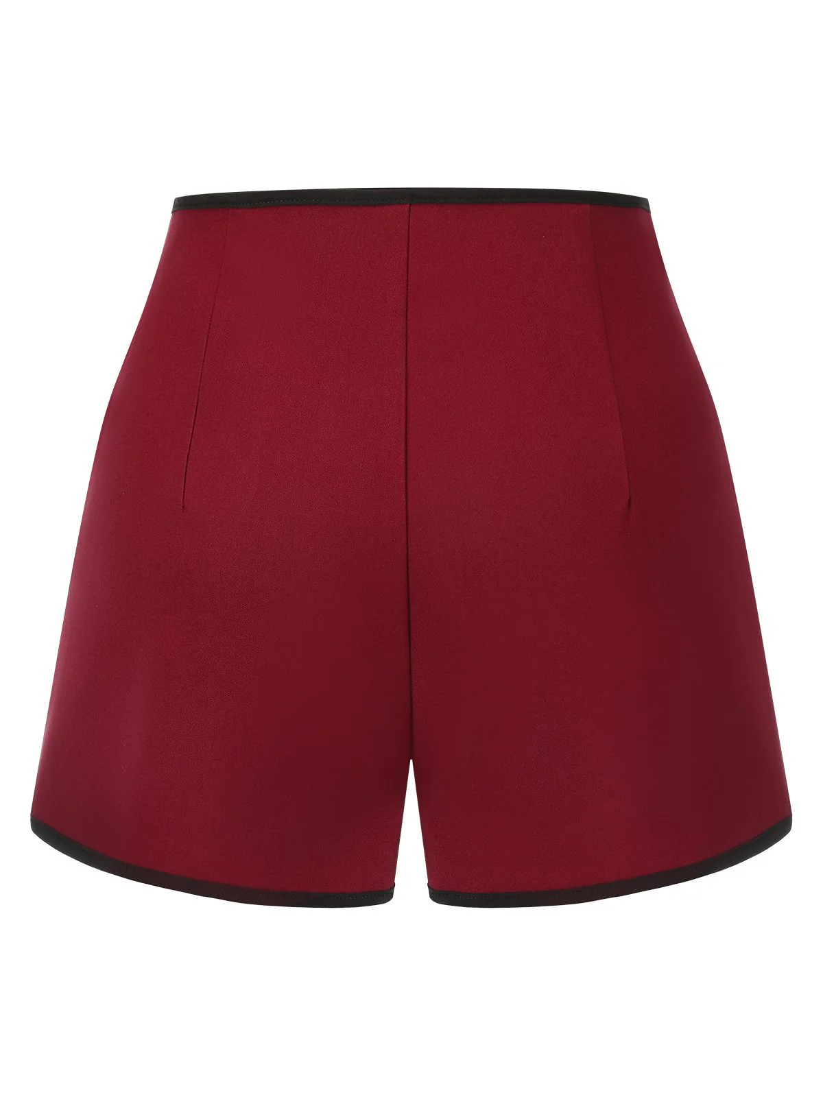 Red 1950s Elastic Waist Solid Shorts - Image 4