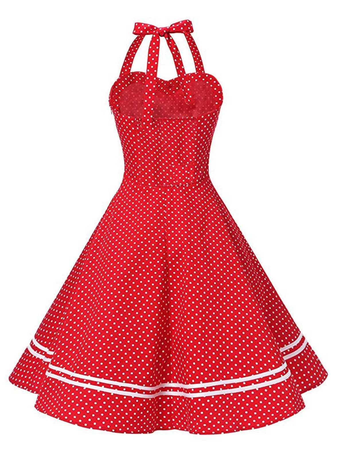 Red 1950s Halter Polka Dot Dress - Image 3