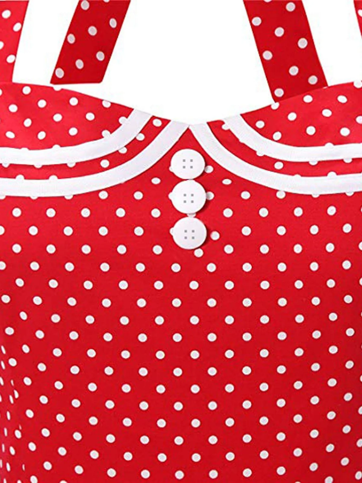 Red 1950s Halter Polka Dot Dress - Image 4