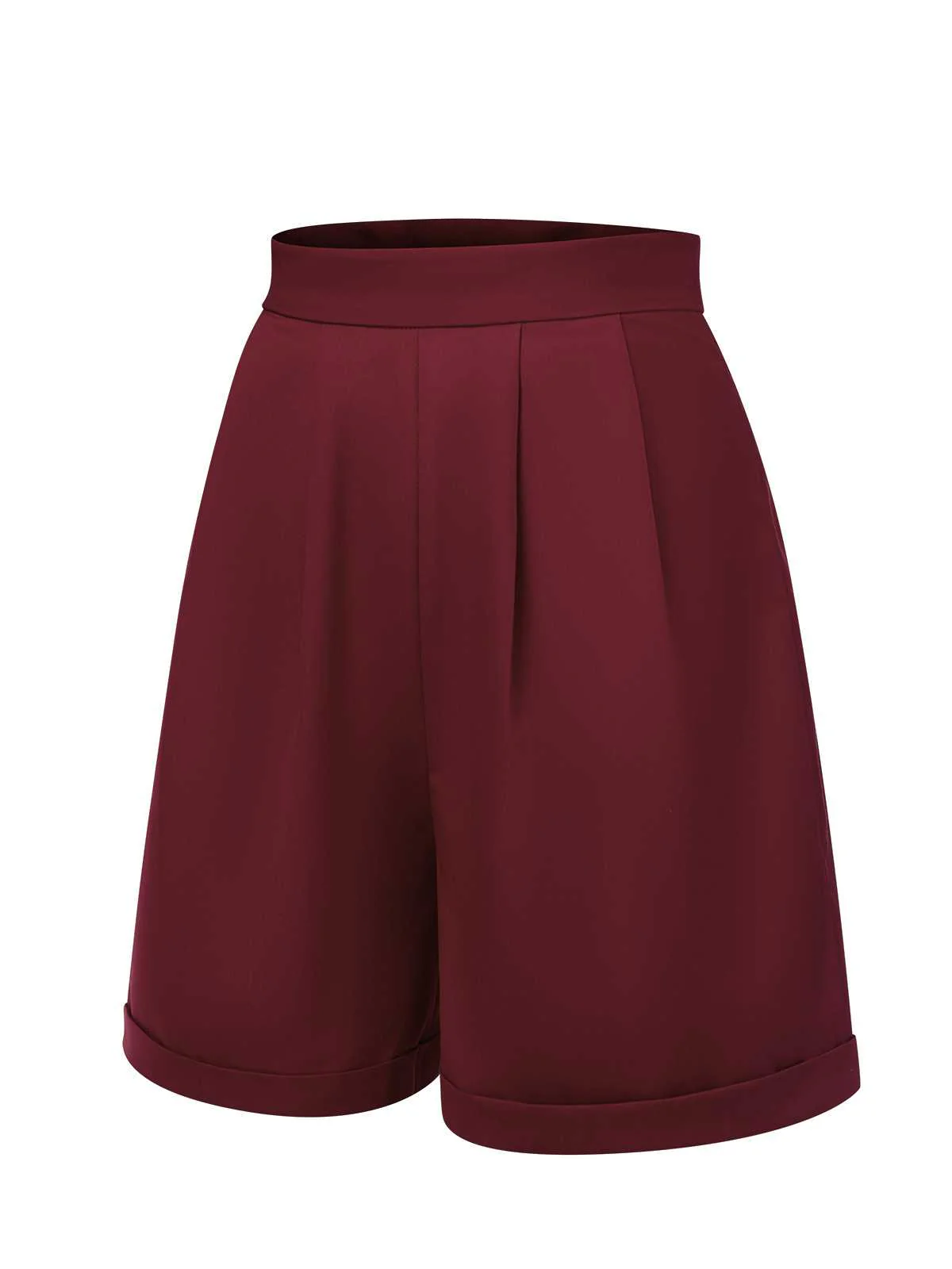 Red 1950s Pleated Turn Over Shorts - Image 3