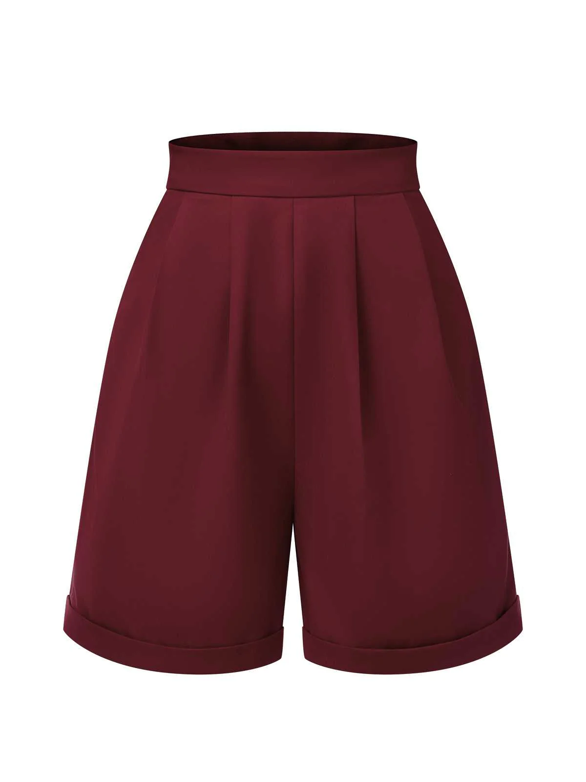 Red 1950s Pleated Turn Over Shorts - Image 4