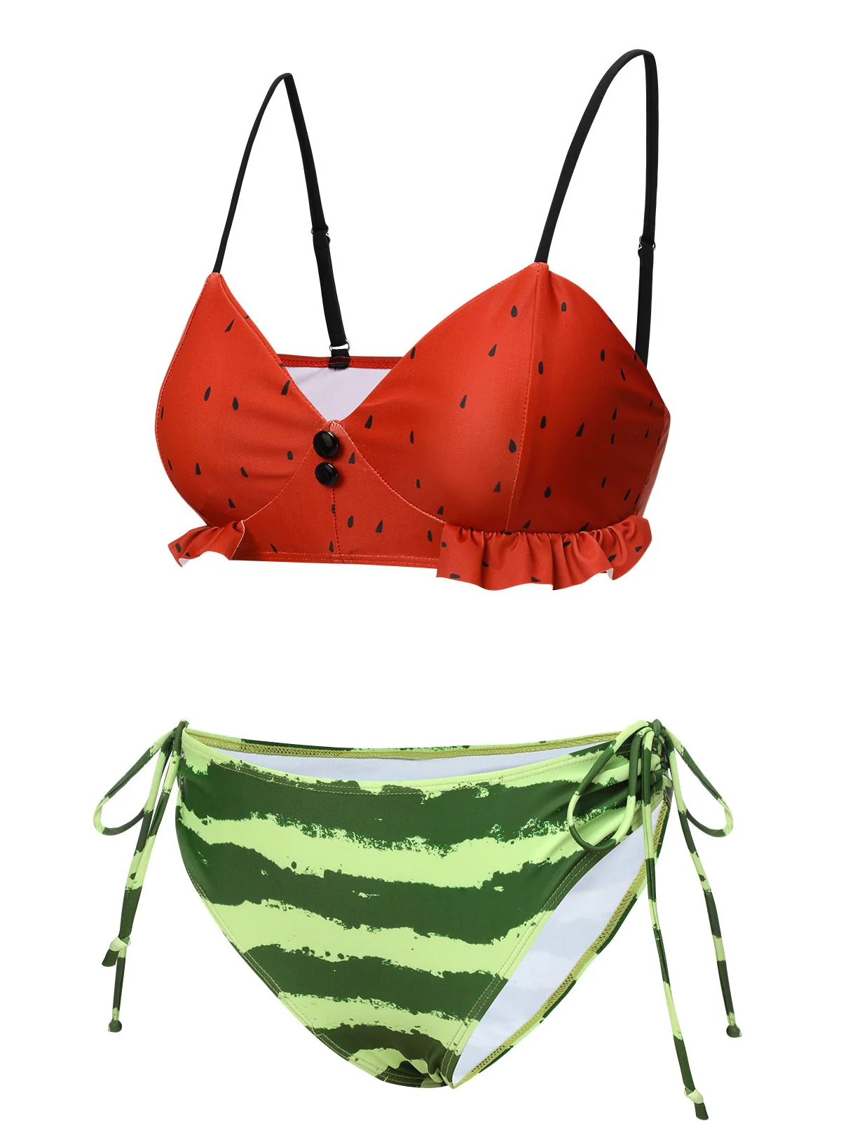 Red 1950s Watermelon Suspender Bikini Set - Image 3