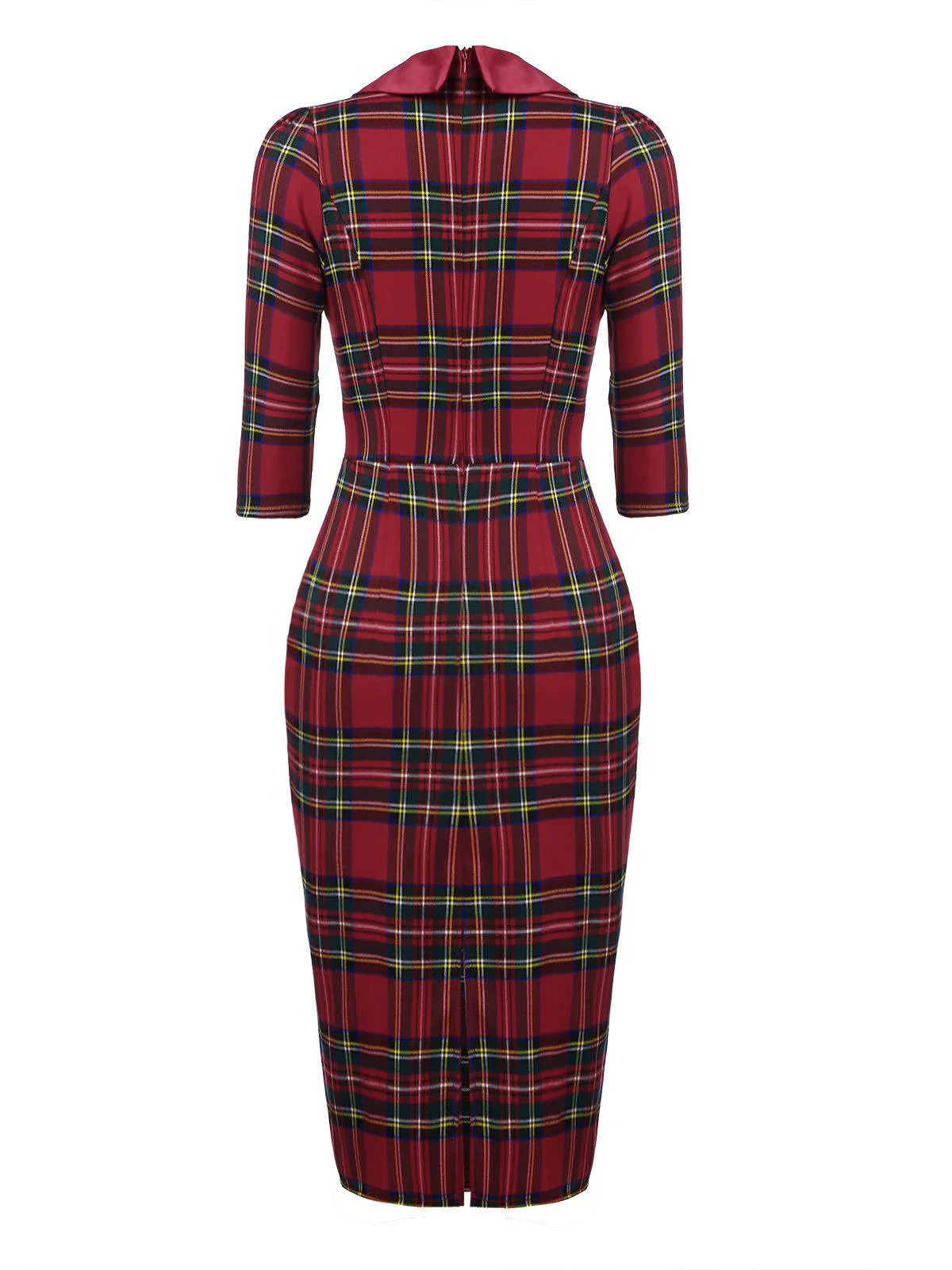 Red 1960s Plaids Bodycon Dress - Image 3