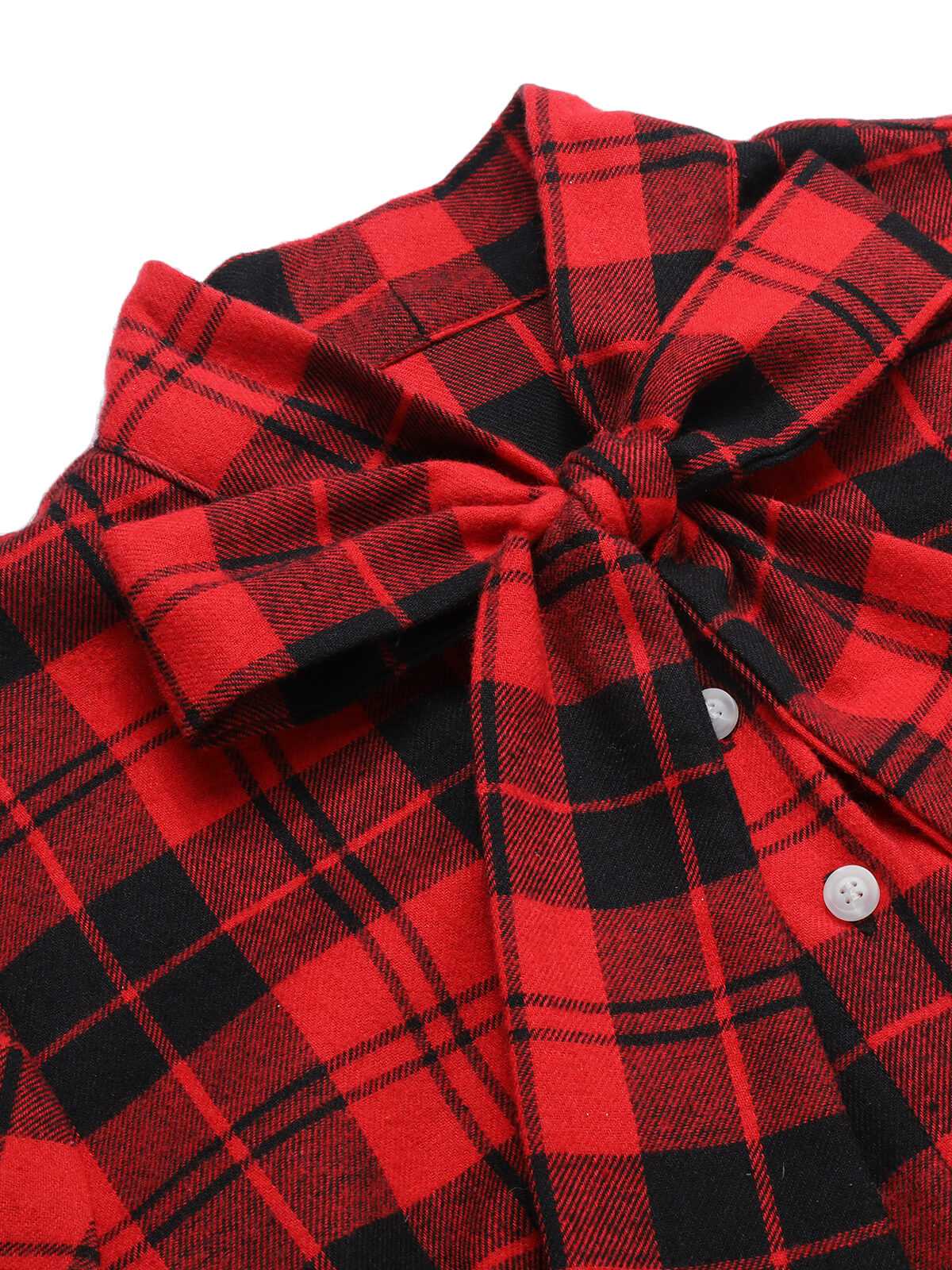 Red & Black 1960s Plaid Bow Collar Pencil Dress - Image 5