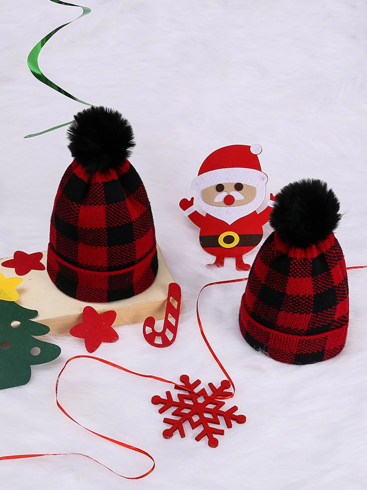 Red & Black Plaid Hairball Knitted Child Hat - Image 5