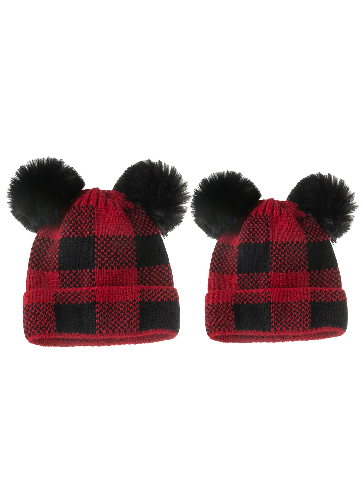 Red & Black Plaid Hairball Knitted Parent Hat - Image 3